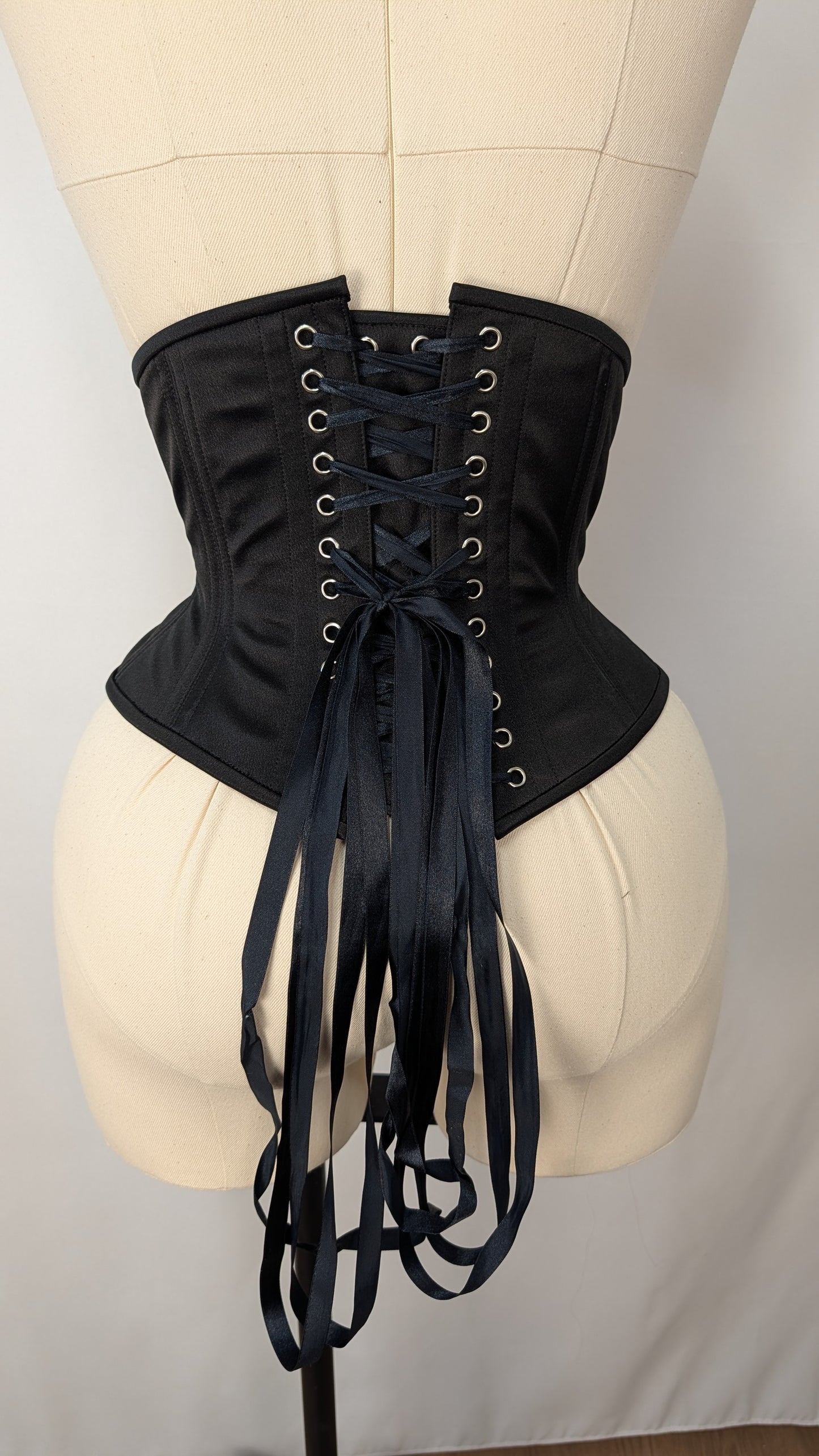 Black Satin Steel Boned High Hip Underbust Corset