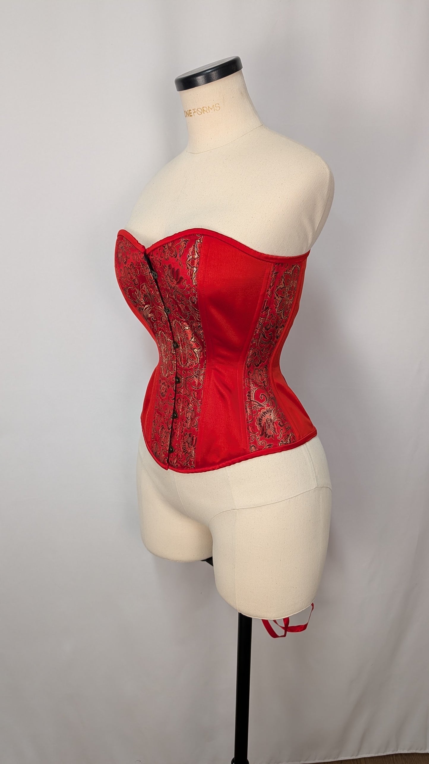 Red Medallion Brocade Steel Boned Standard Bust Overbust Corset
