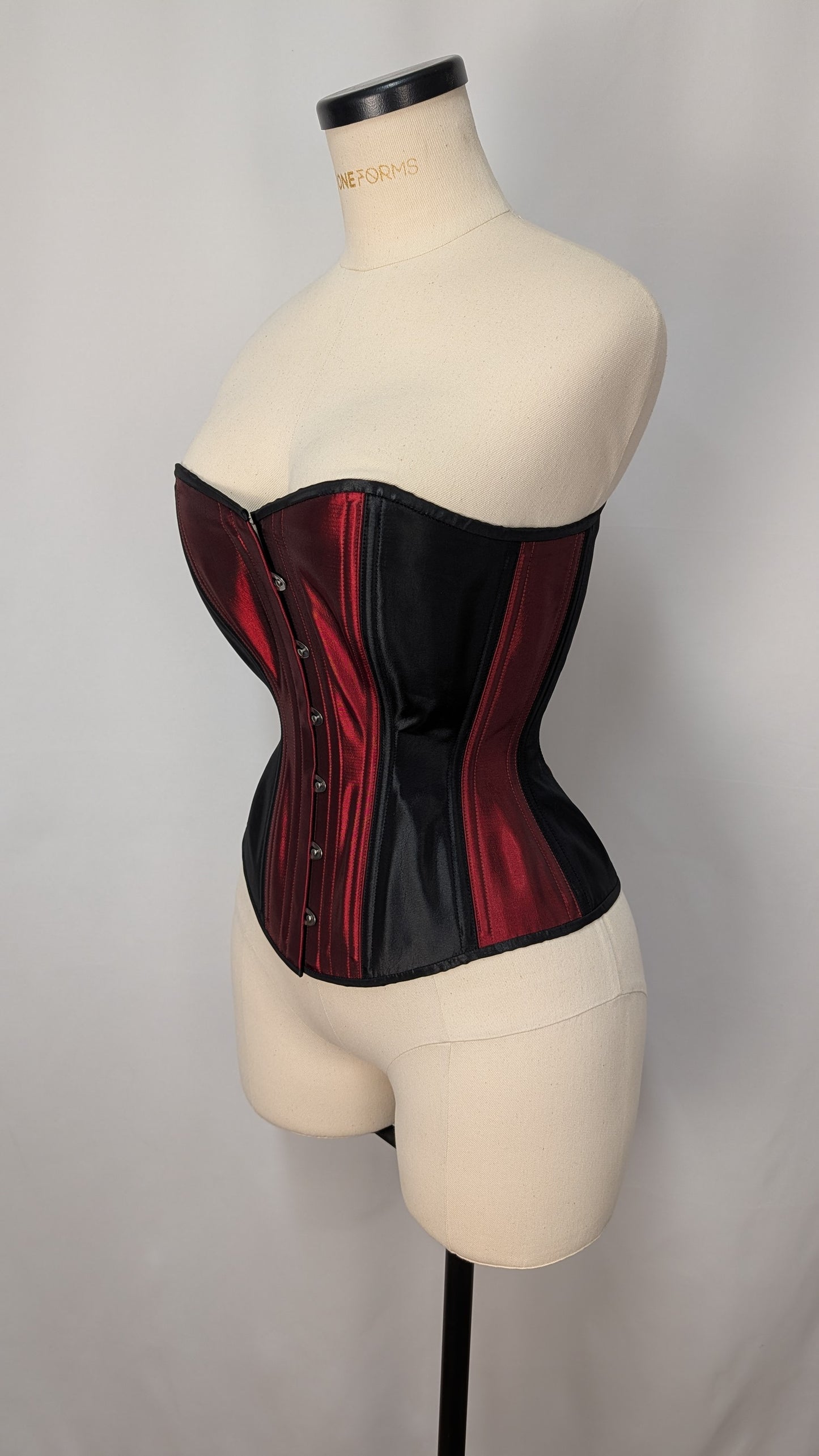 Burgundy and Black Panel Shantung Steel Boned Standard Bust Overbust Corset