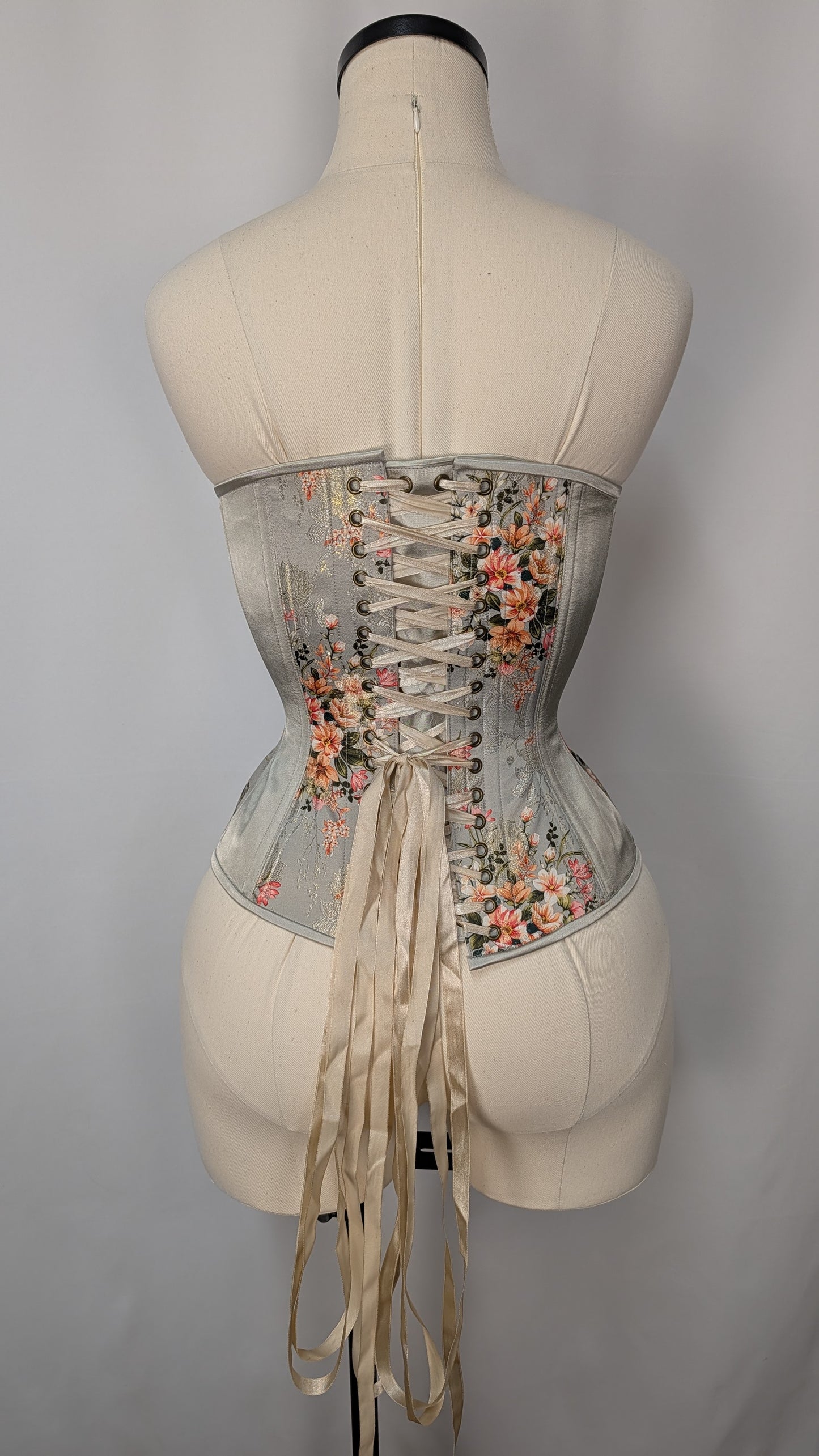 Light Gray Floral Silk Steel Boned Standard Bust Overbust Corset