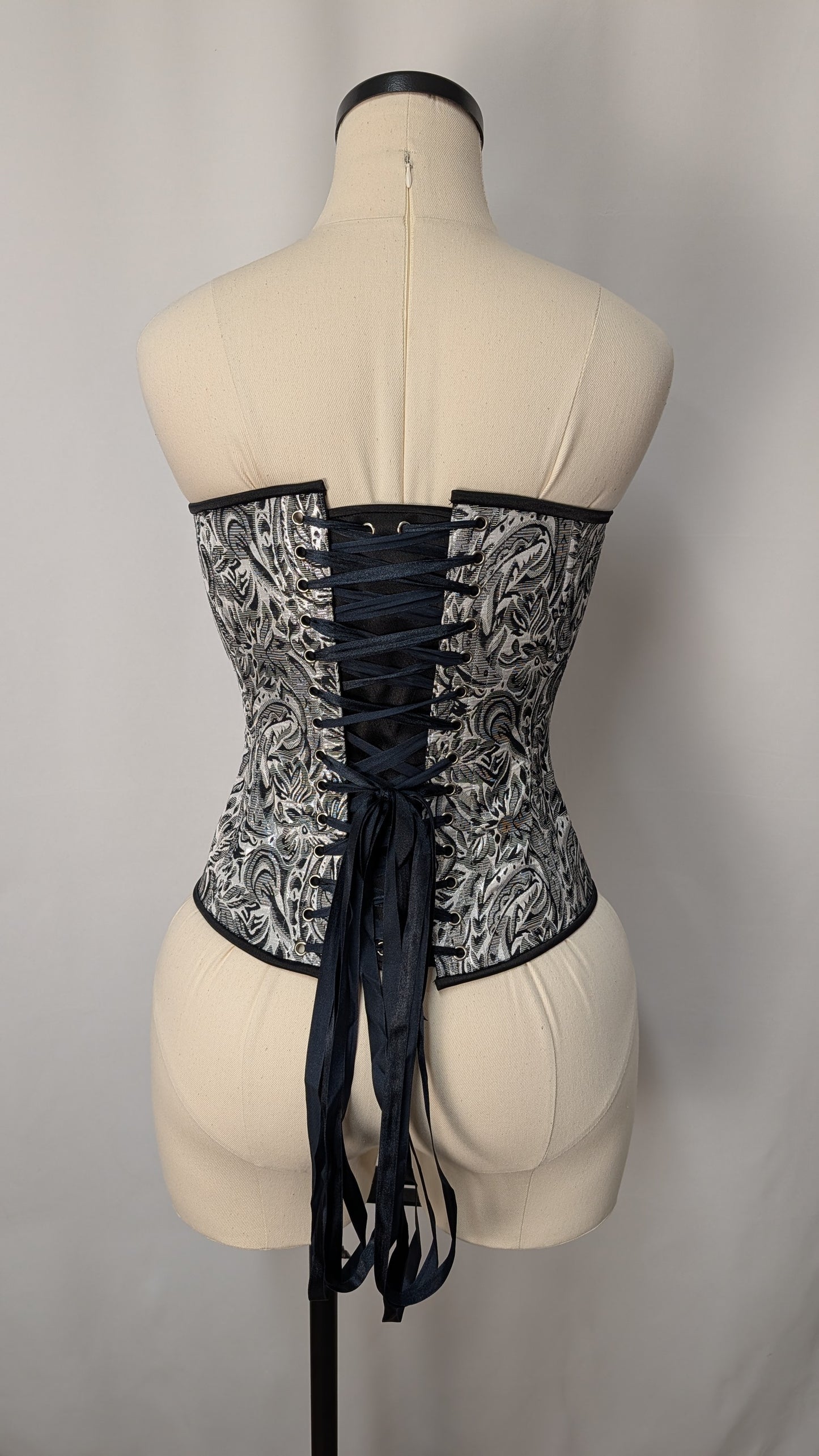 Black and Silver Jacquard Steel Boned Demi Bust Overbust