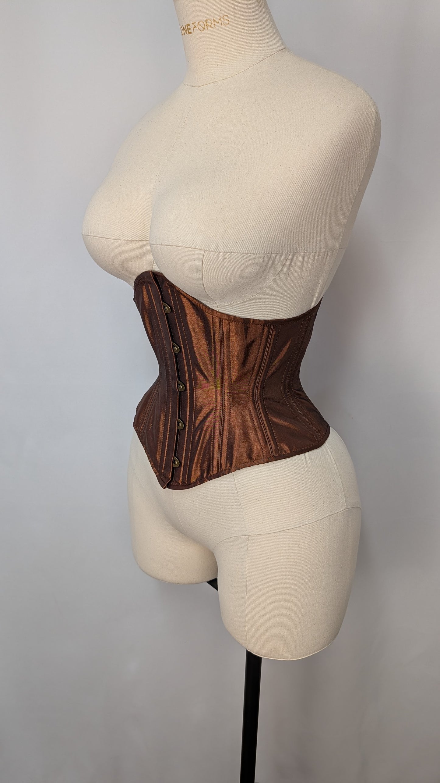 Rust Taffeta Steel Boned High Hip Underbust Corset