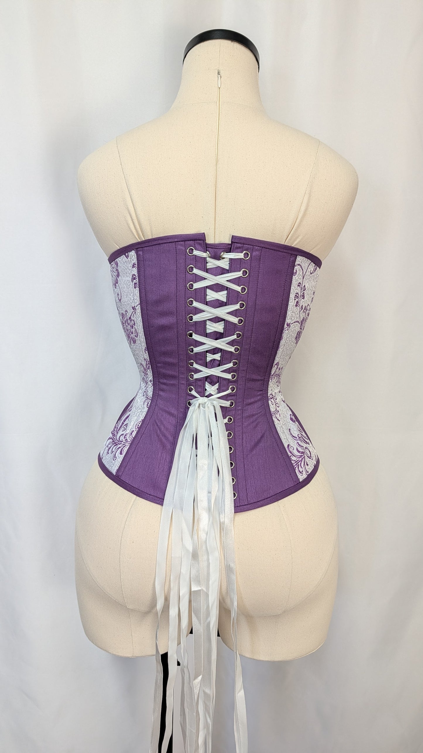 Purple and White Feather Brocade Steel Boned Standard Bust Overbust Corset