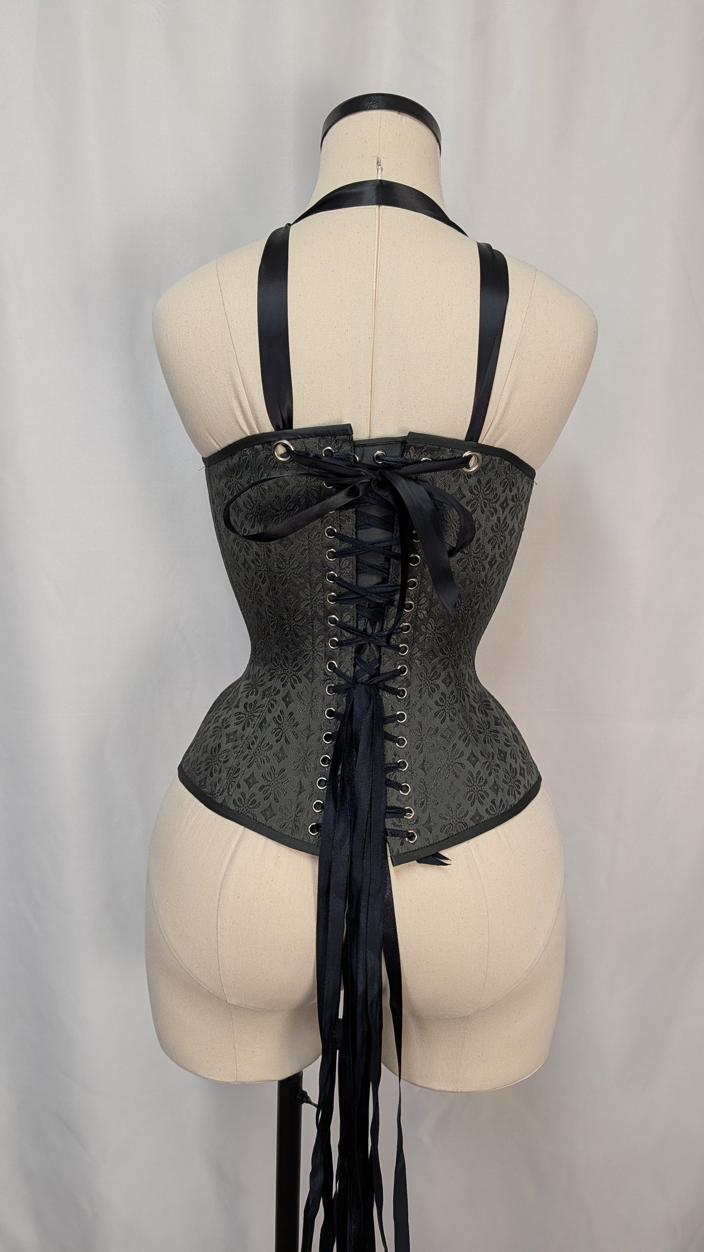 Iron Grey Stars Silk Scoop Neck Steel Boned Overbust Corset