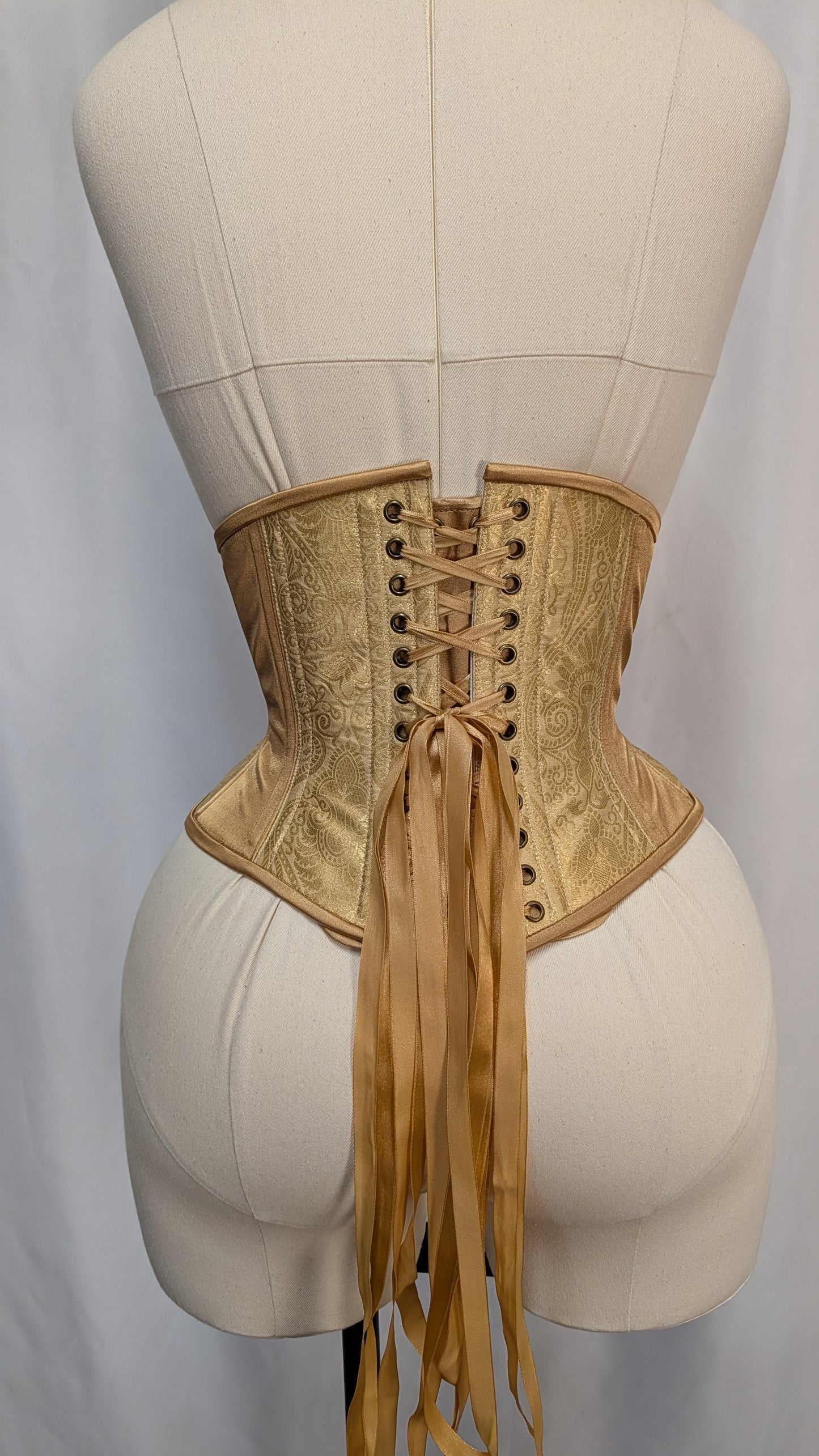Gold Damask Jacquard Steel Boned High Hip Underbust Corset