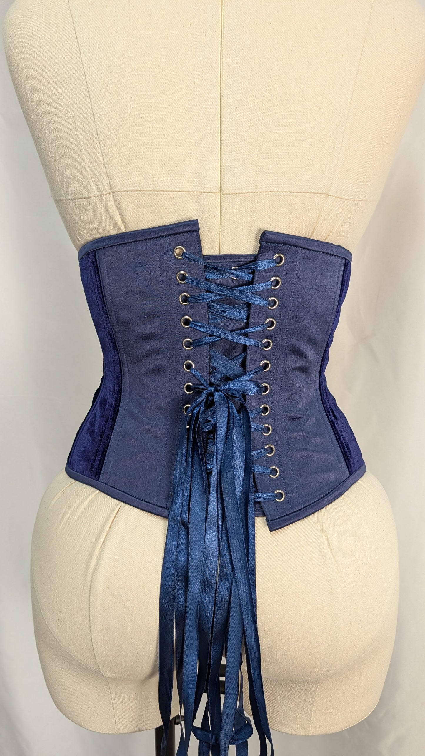 Royal Blue Velvet Steel Boned Low Curve Mid Hip Underbust Corset