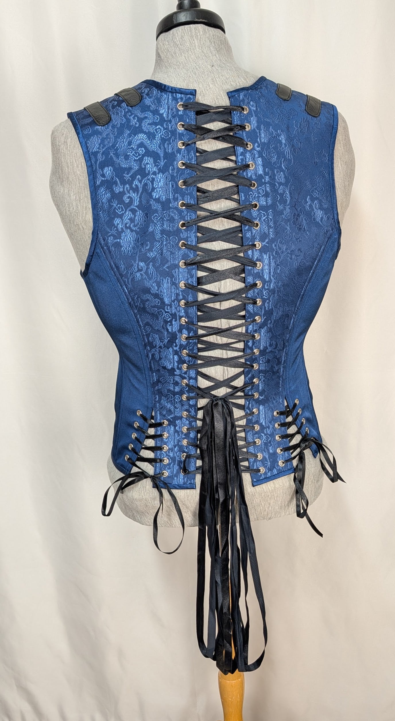 Colonial Blue Dragon Brocade Adjustable Men's Corset Vest