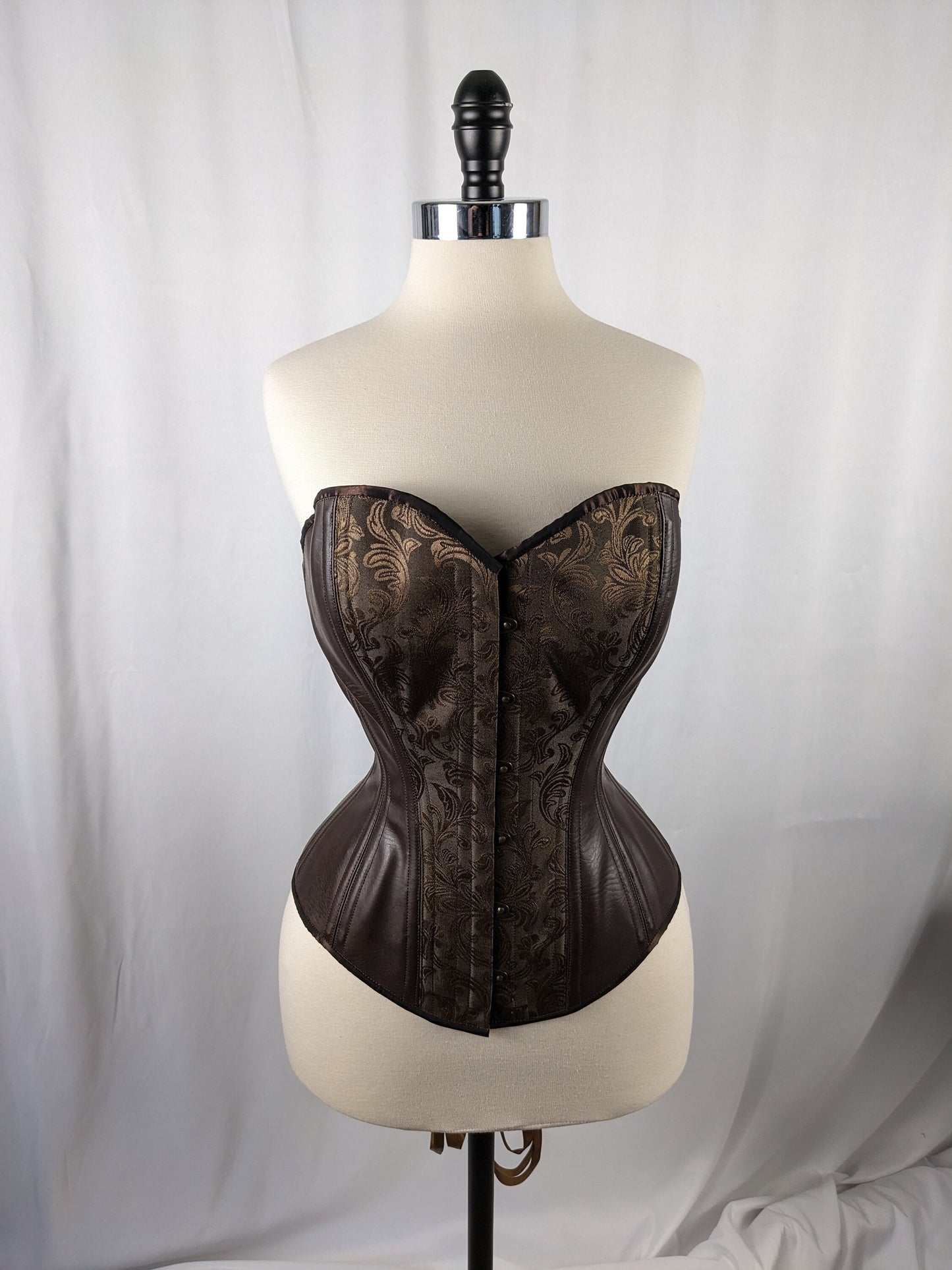 Brown Jacquard and Vinyl Steampunk Steel Boned Large Bust Overbust Corset