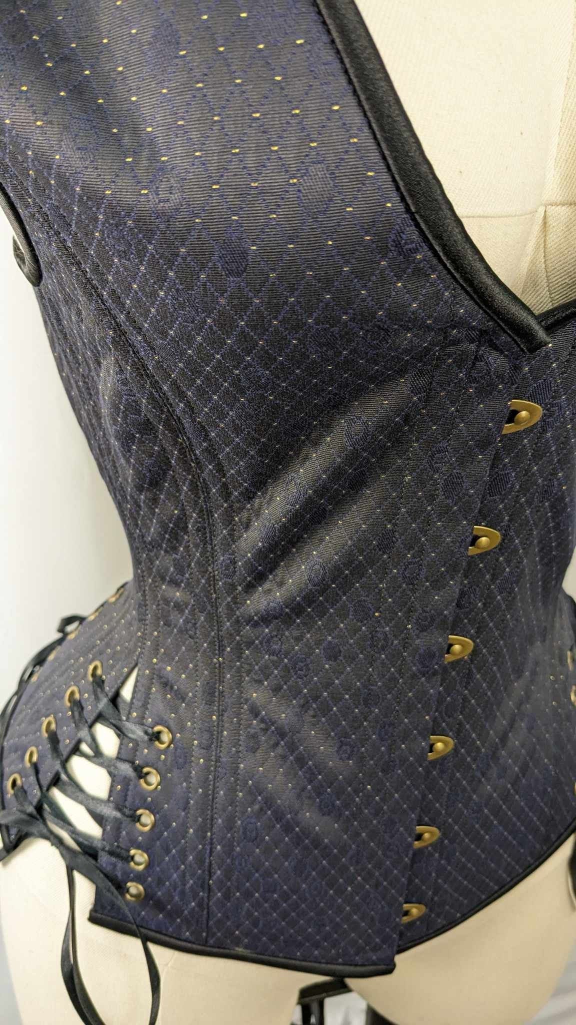 Navy, Black, and Gold Androgynous Low Curve Corset Vest