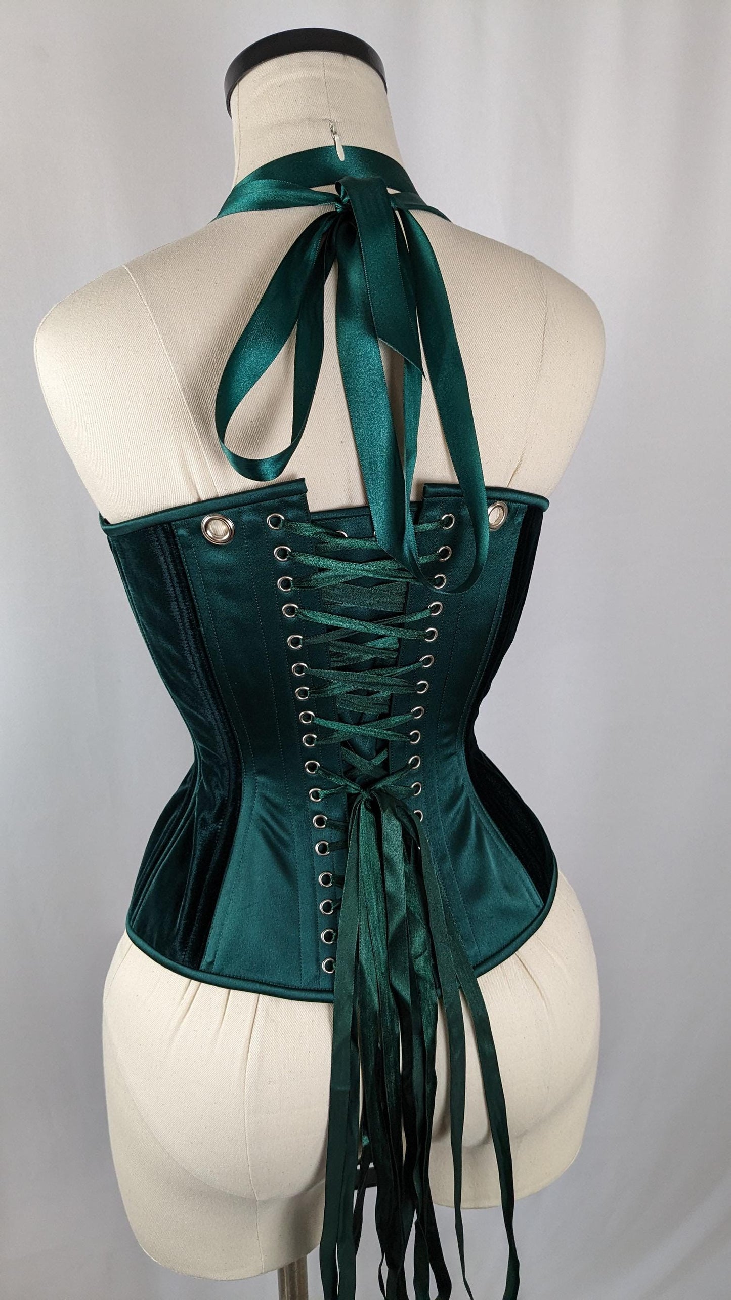 Green Velvet Scoop Neck Steel Boned Overbust Corset