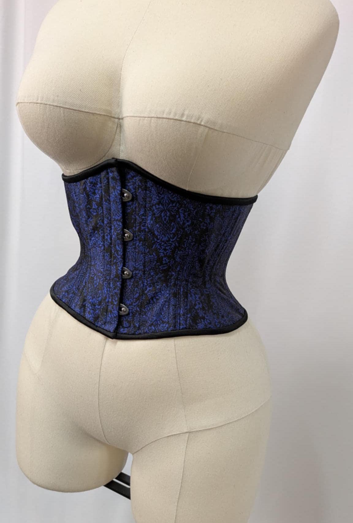 Black and Blue Damask Steel Boned Waspie Underbust Corset