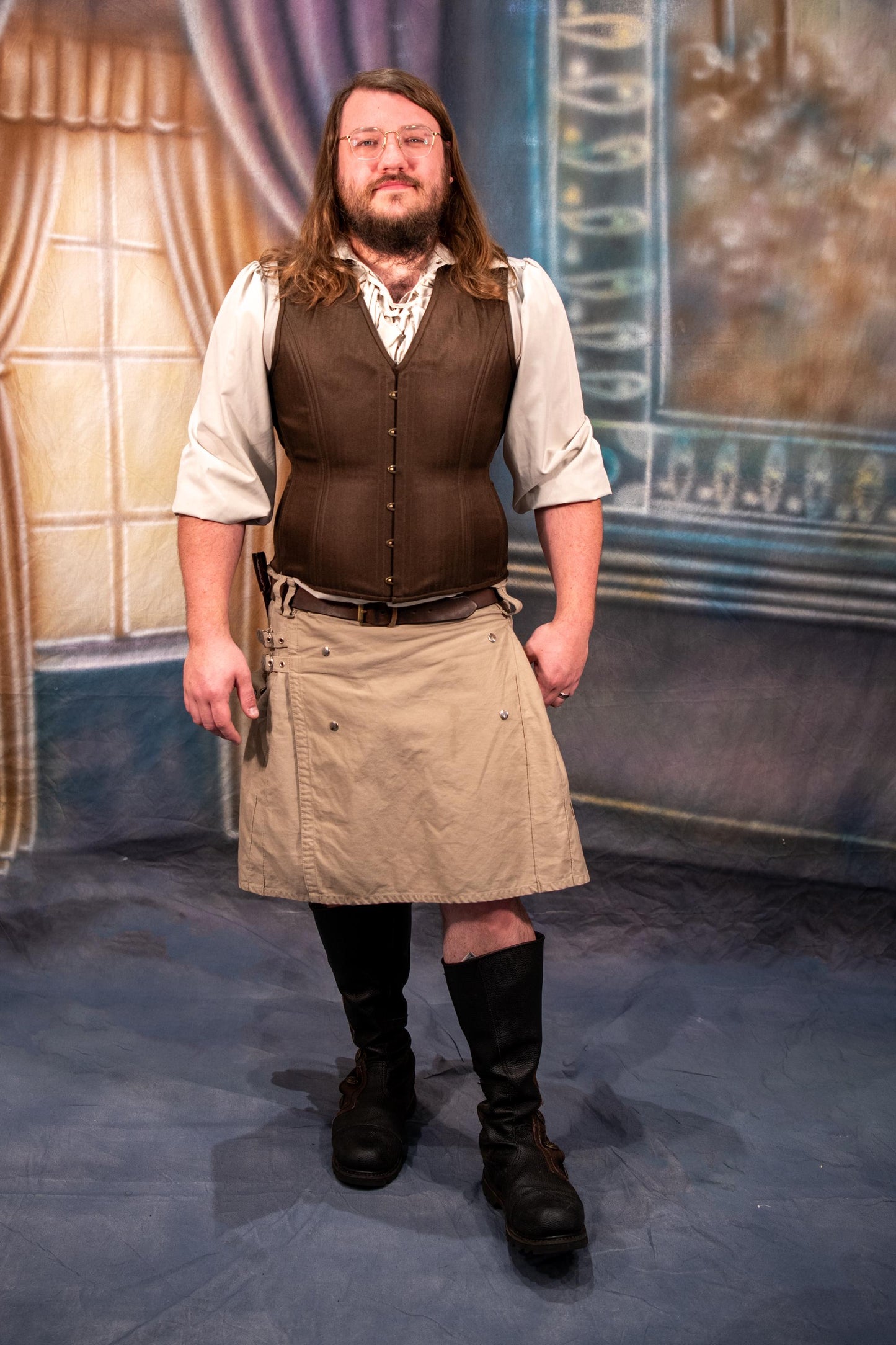 Brown Herringbone Masculine Men's Corset Vest