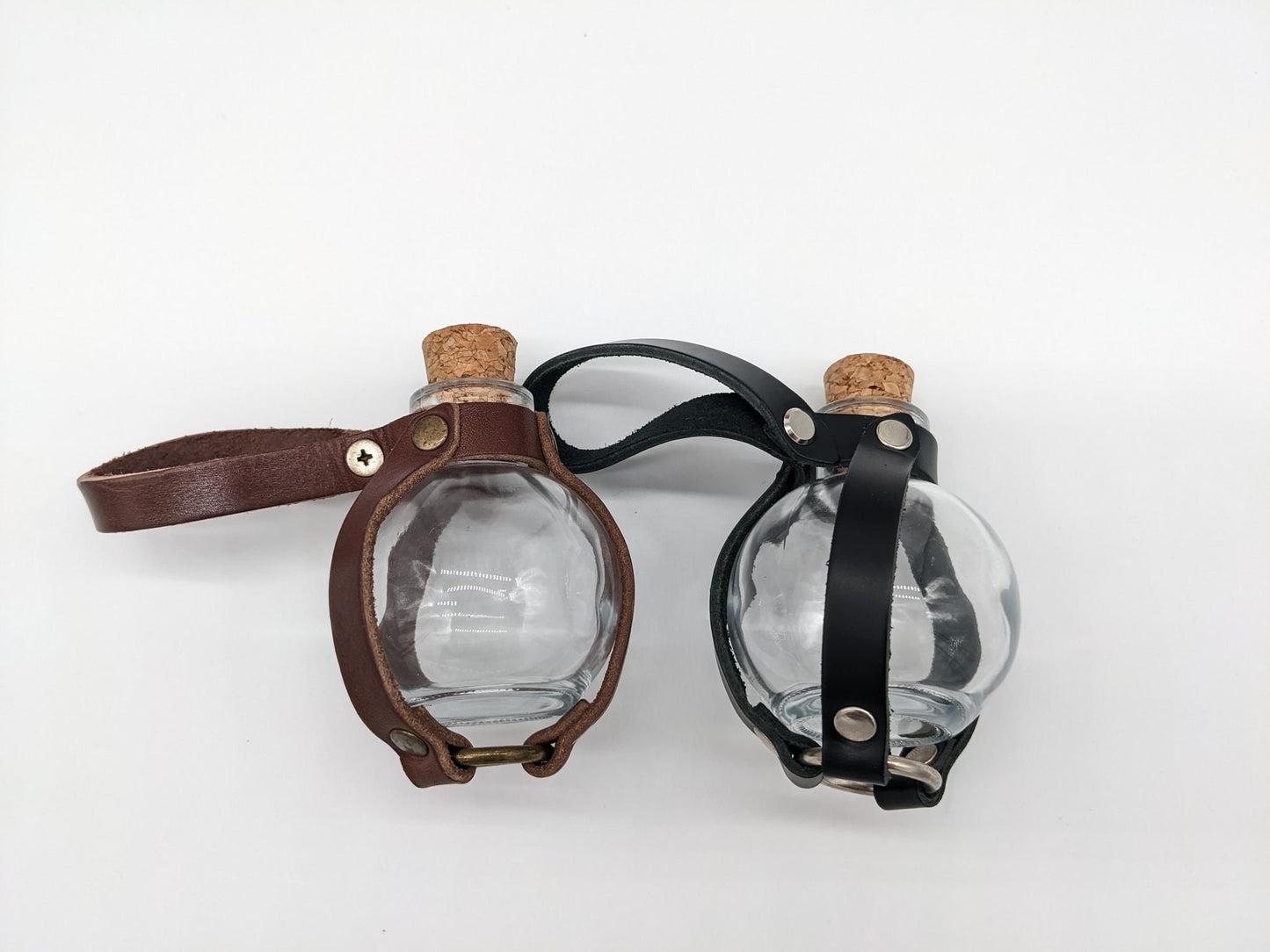 Small Ball Potion Bottle Glass and Leather