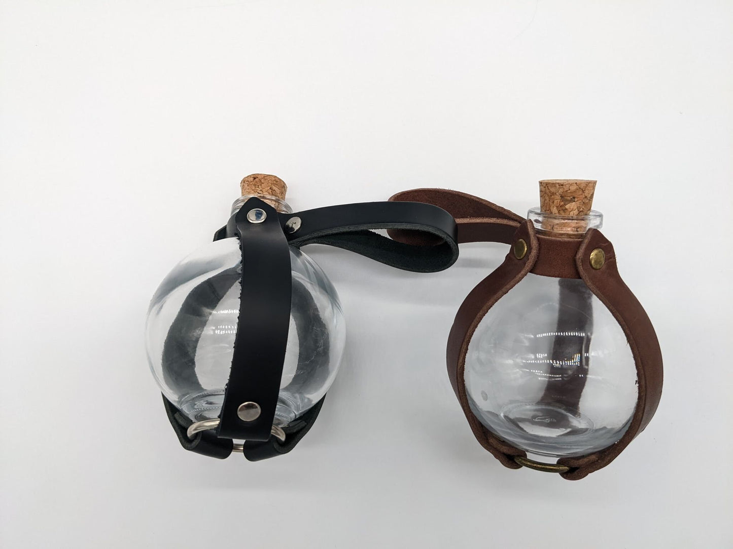 Large Ball Potion Bottle Glass and Leather
