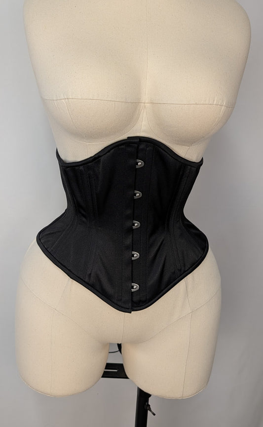 Black Satin Steel Boned High Hip Underbust Corset