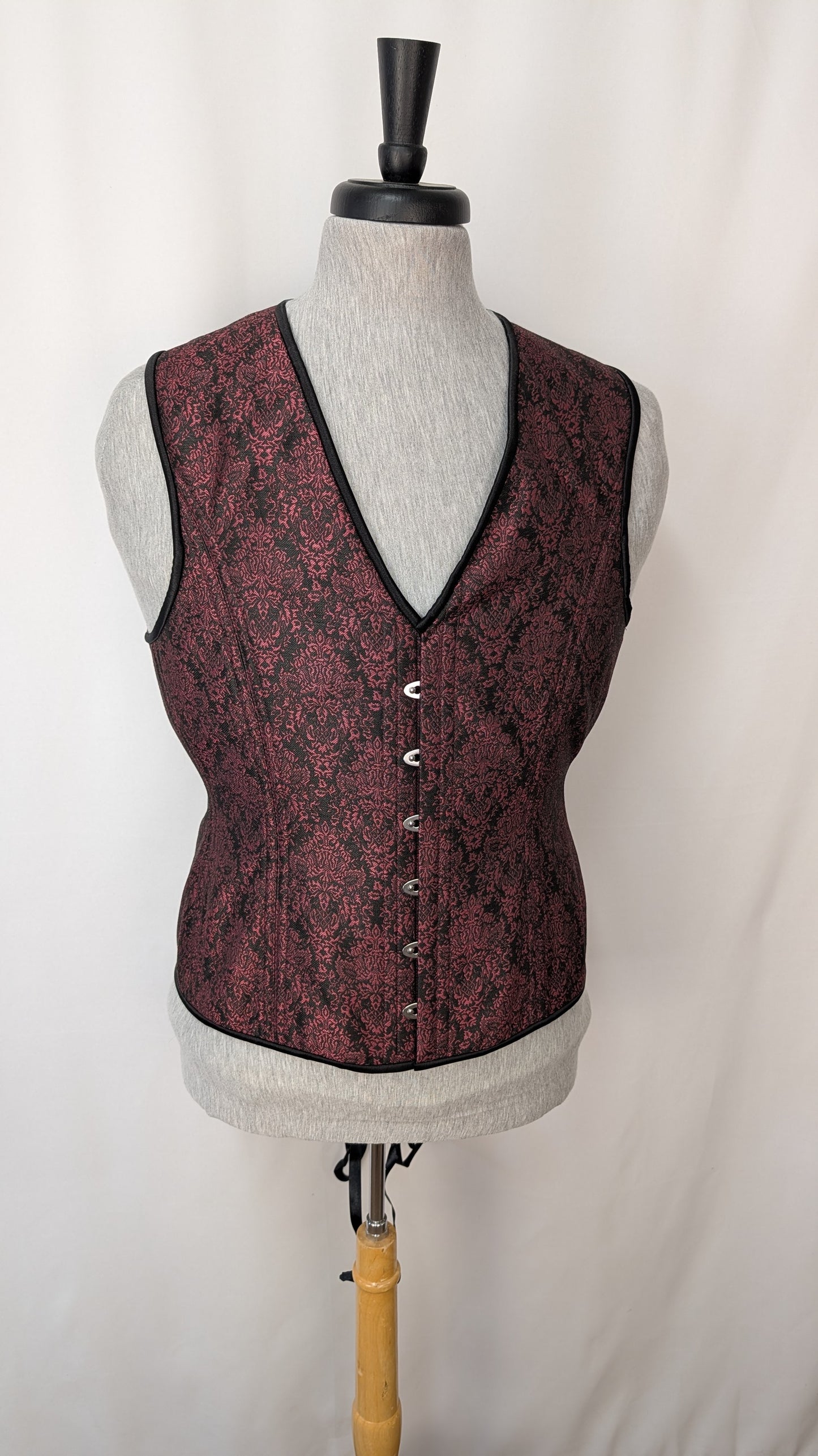 Black and Red Damask Jacquard Masculine Men's Corset Vest