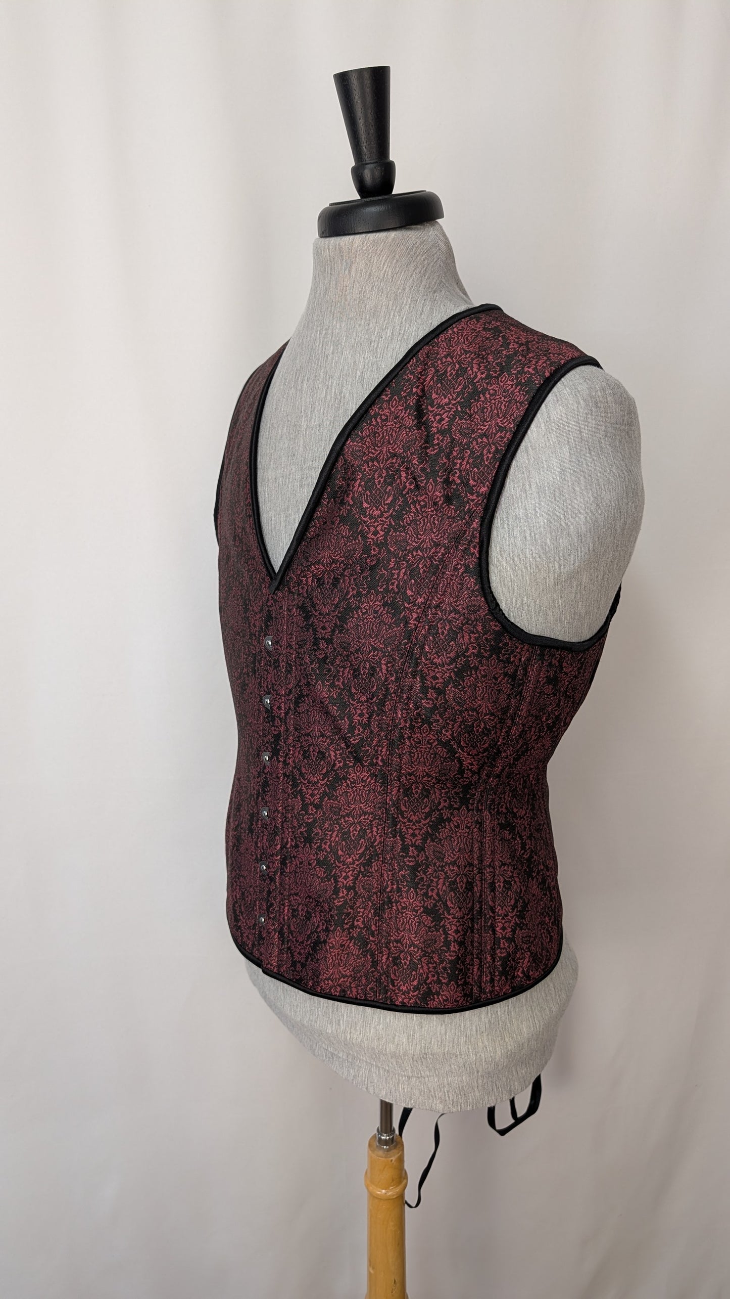 Black and Red Damask Jacquard Masculine Men's Corset Vest
