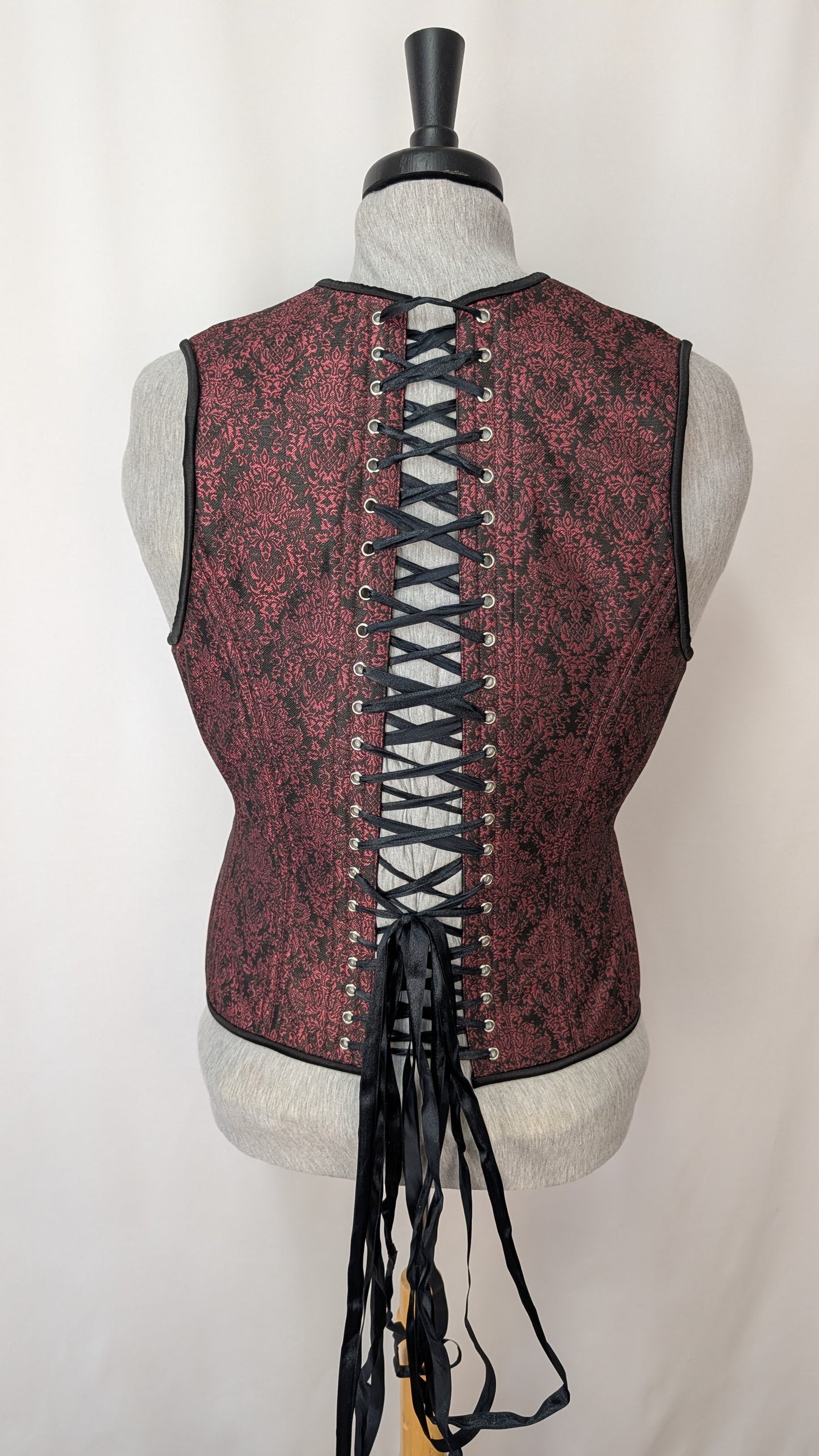 Black and Red Damask Jacquard Masculine Men's Corset Vest