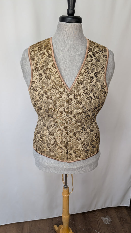 Gold and Brown Silk Floral Jacquard Masculine Men's Corset Vest
