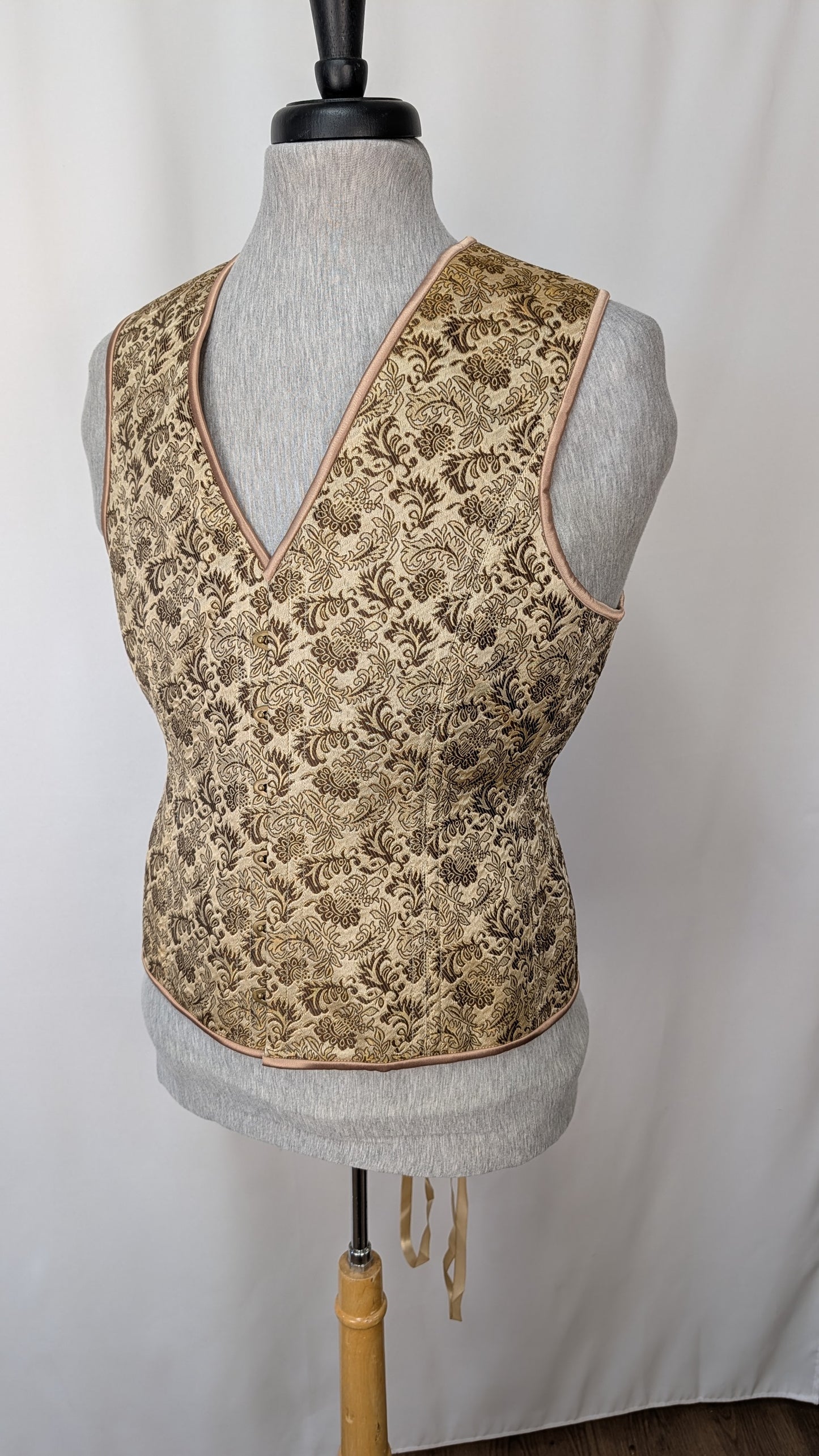 Gold and Brown Silk Floral Jacquard Masculine Men's Corset Vest