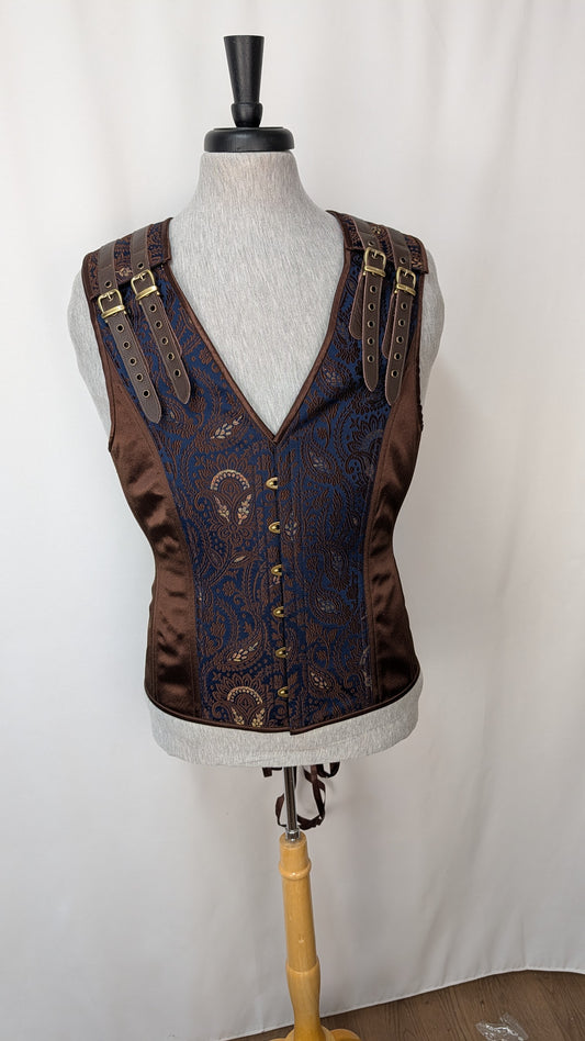 Navy and Brown Jacquard Big And Tall Men's Corset Vest
