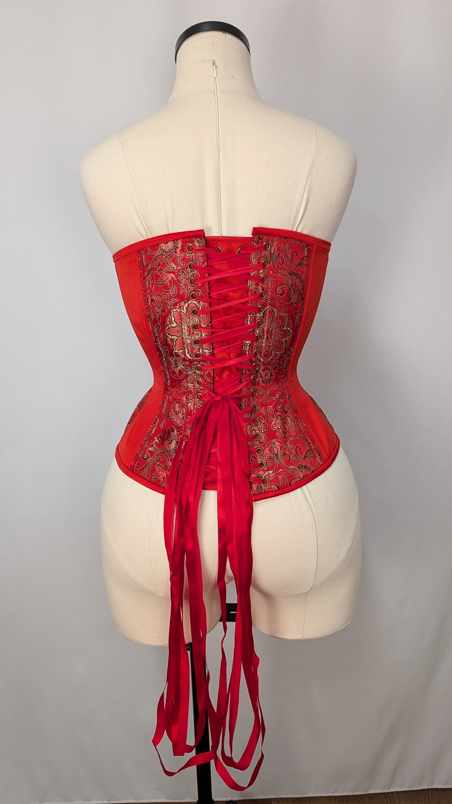 Red Medallion Brocade Steel Boned Standard Bust Overbust Corset