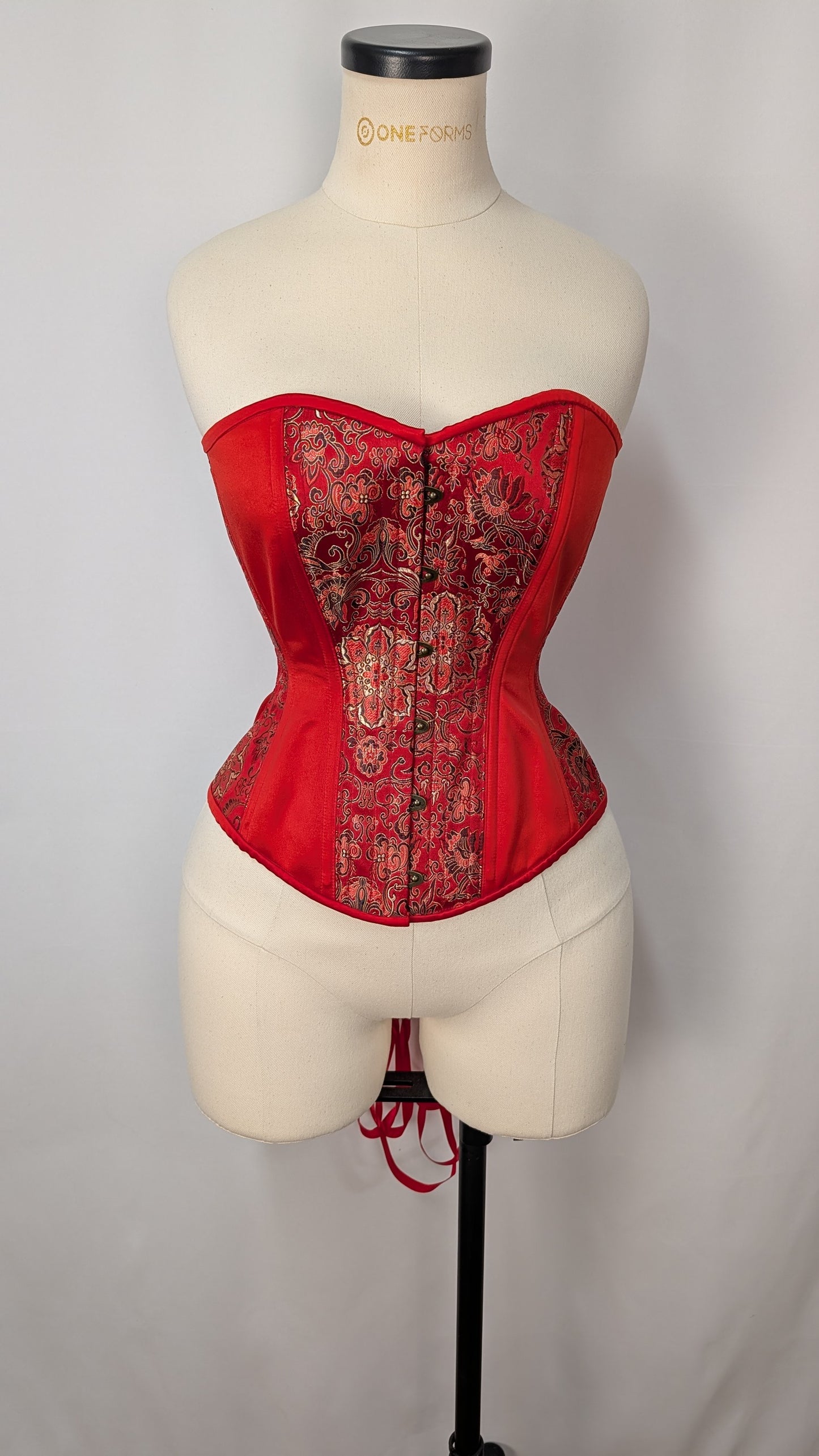 Red Medallion Brocade Steel Boned Standard Bust Overbust Corset