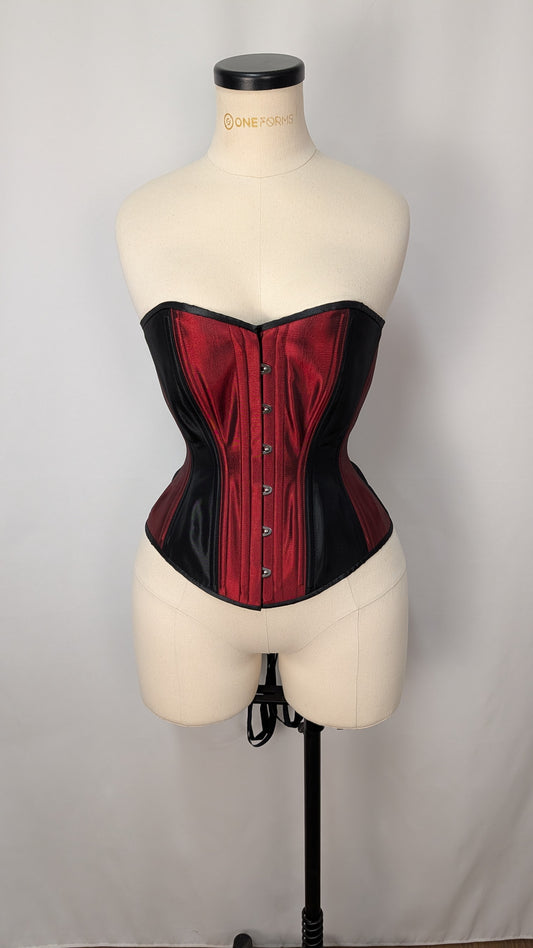 Burgundy and Black Panel Shantung Steel Boned Standard Bust Overbust Corset