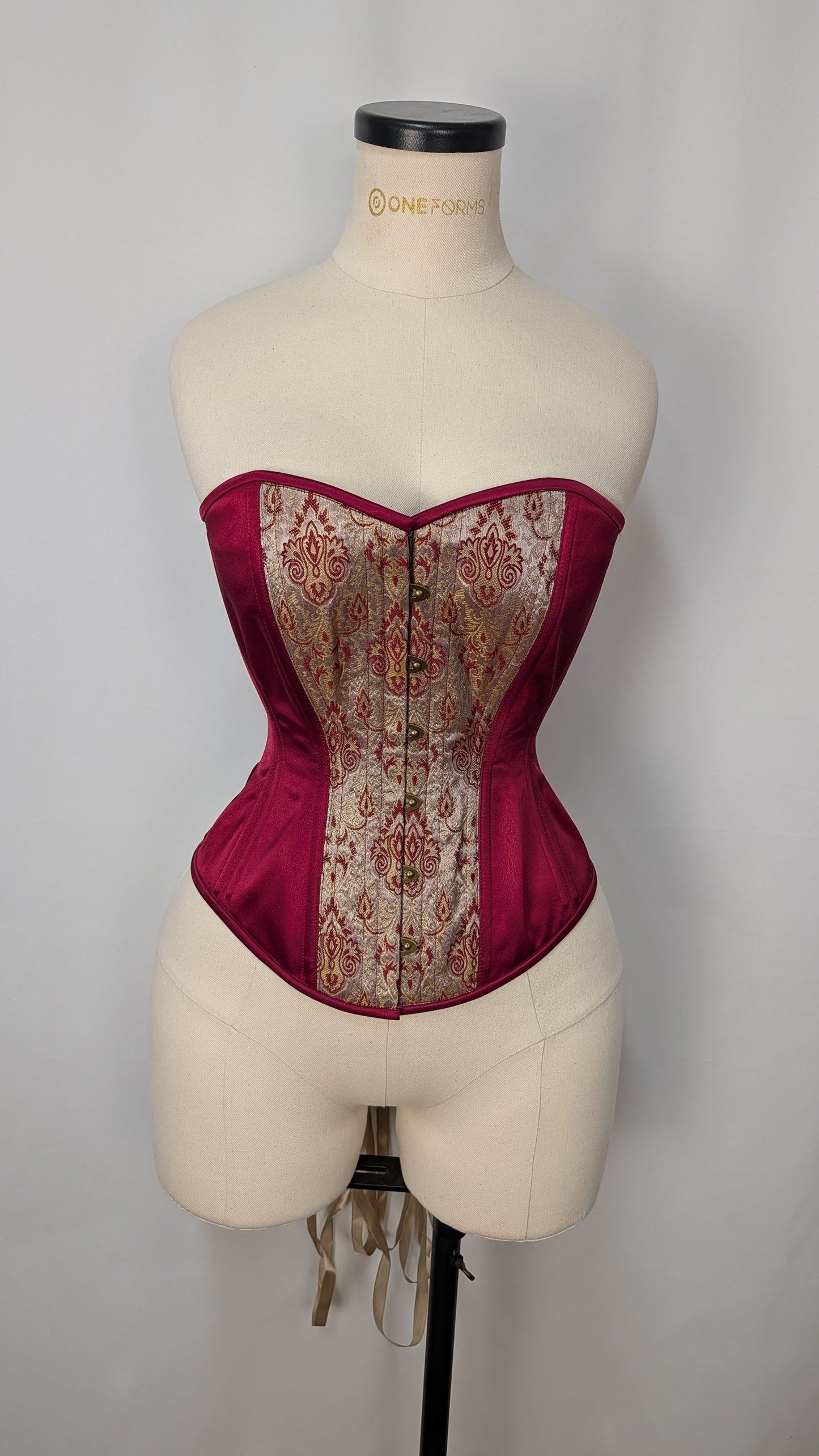 Burgundy and Gray Damask Silk Steel Boned Standard Bust Overbust Corset