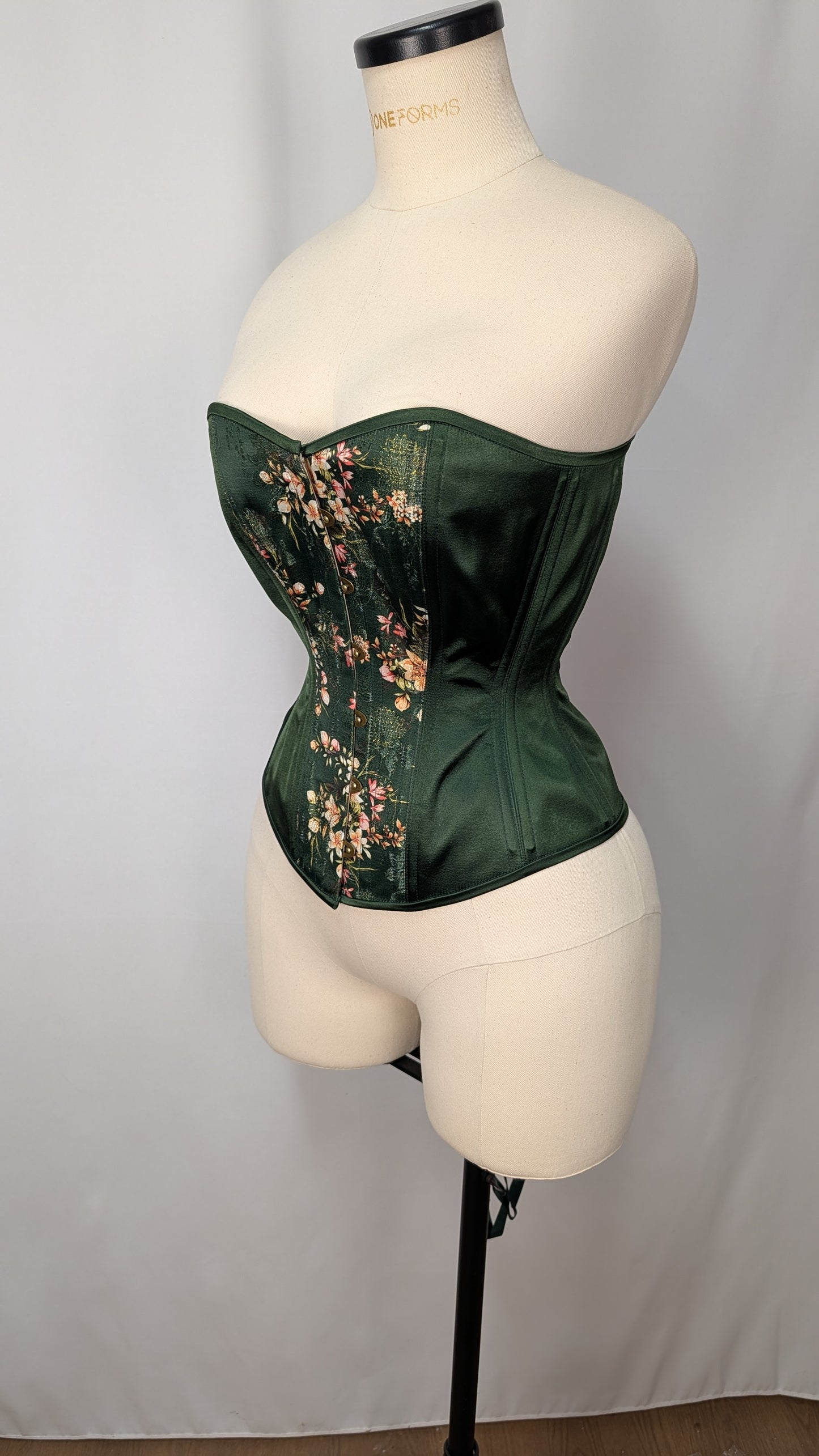 Forest Green Floral Silk Steel Boned Standard Bust Overbust Corset