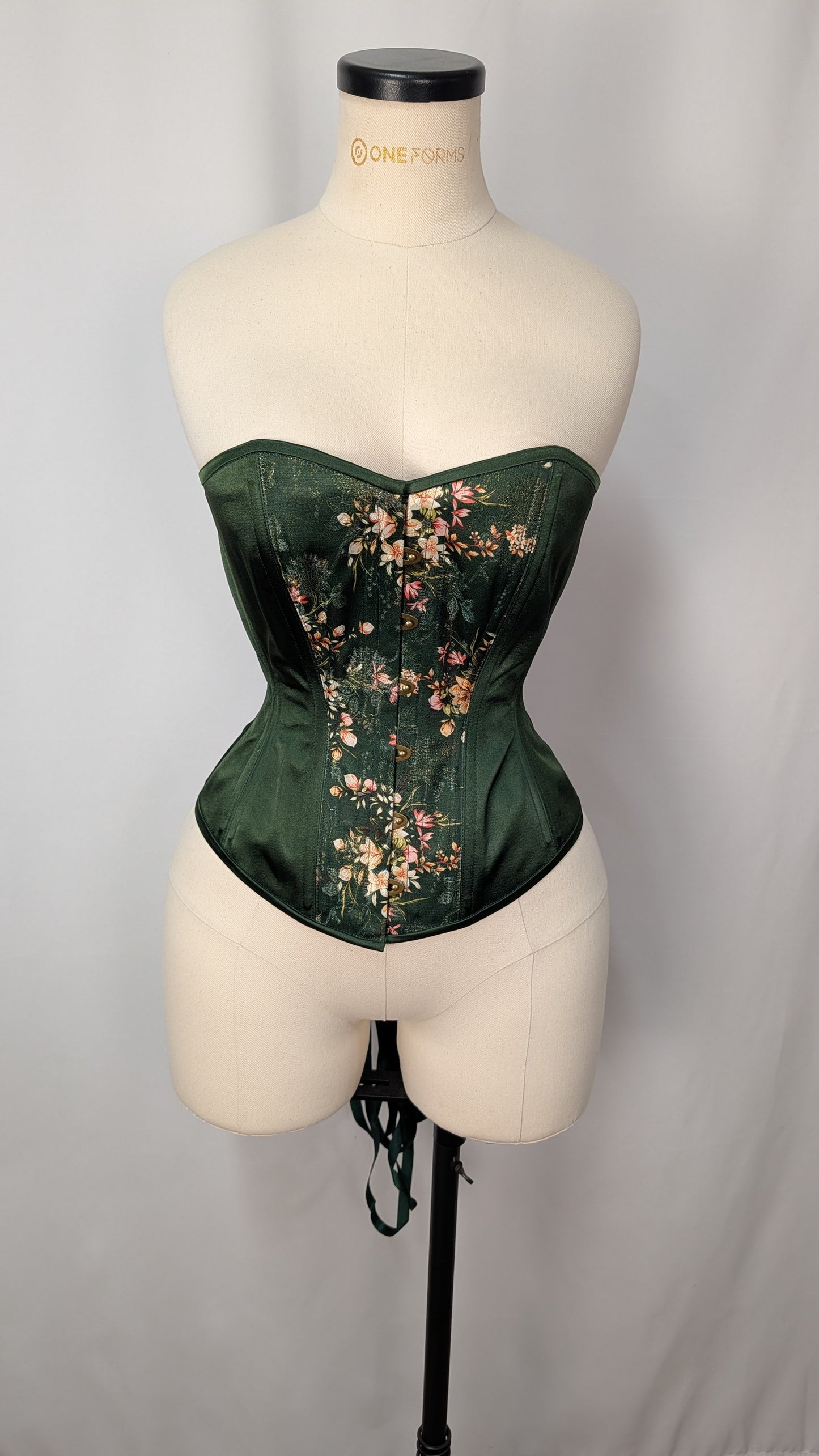 Forest Green Floral Silk Steel Boned Standard Bust Overbust Corset