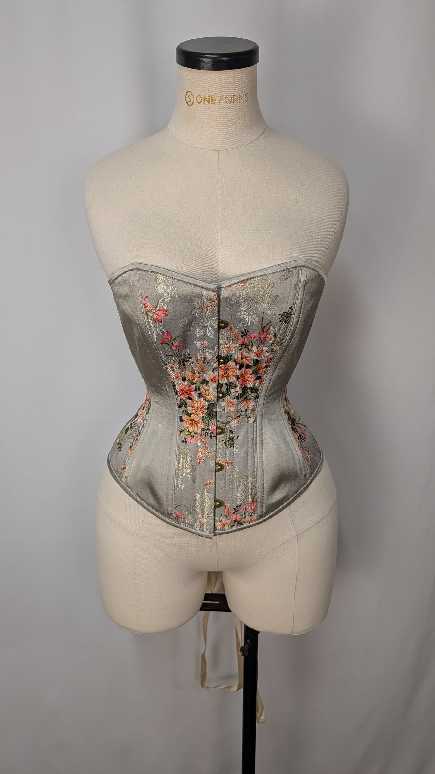 Light Gray Floral Silk Steel Boned Standard Bust Overbust Corset