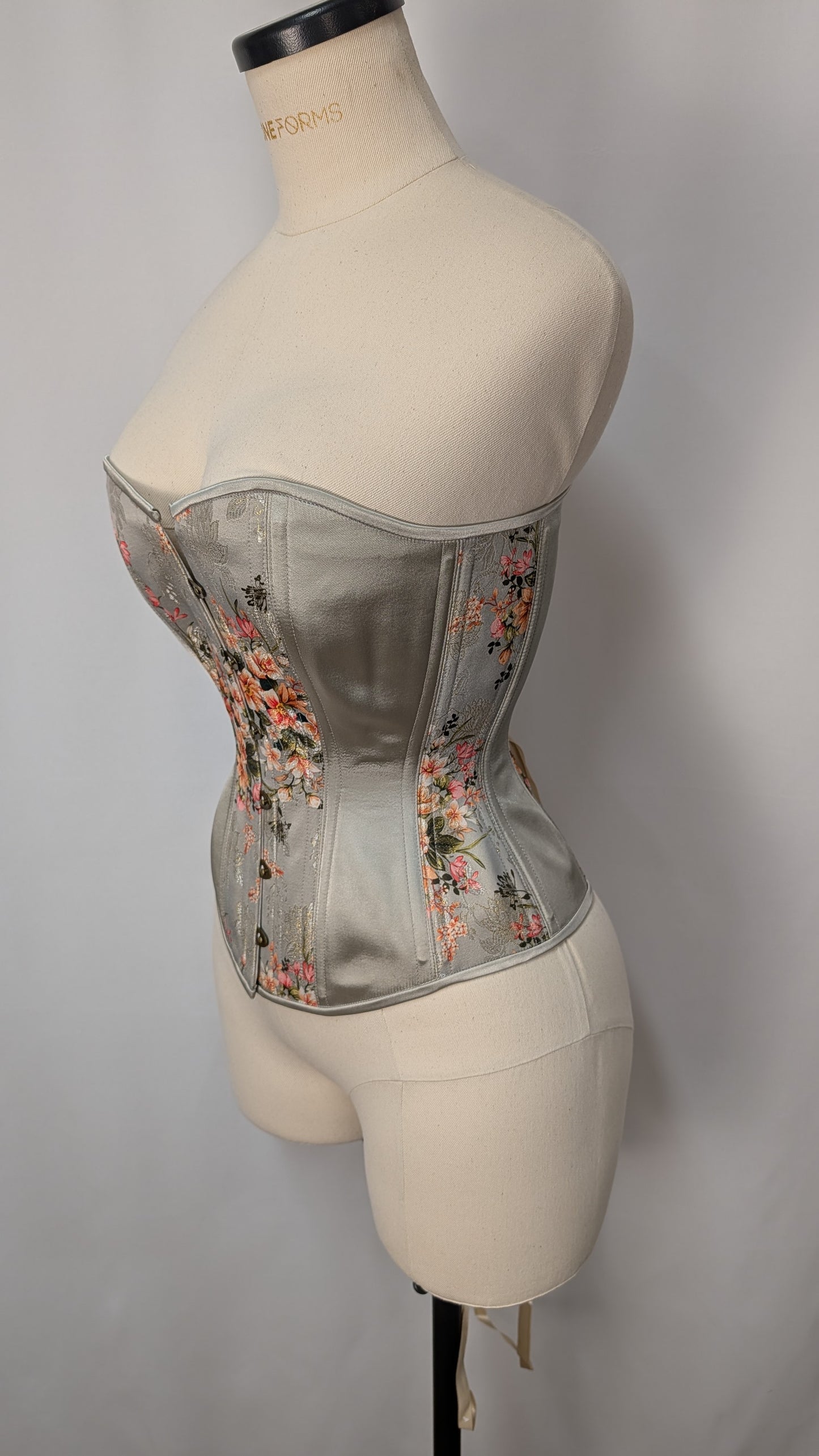 Light Gray Floral Silk Steel Boned Standard Bust Overbust Corset