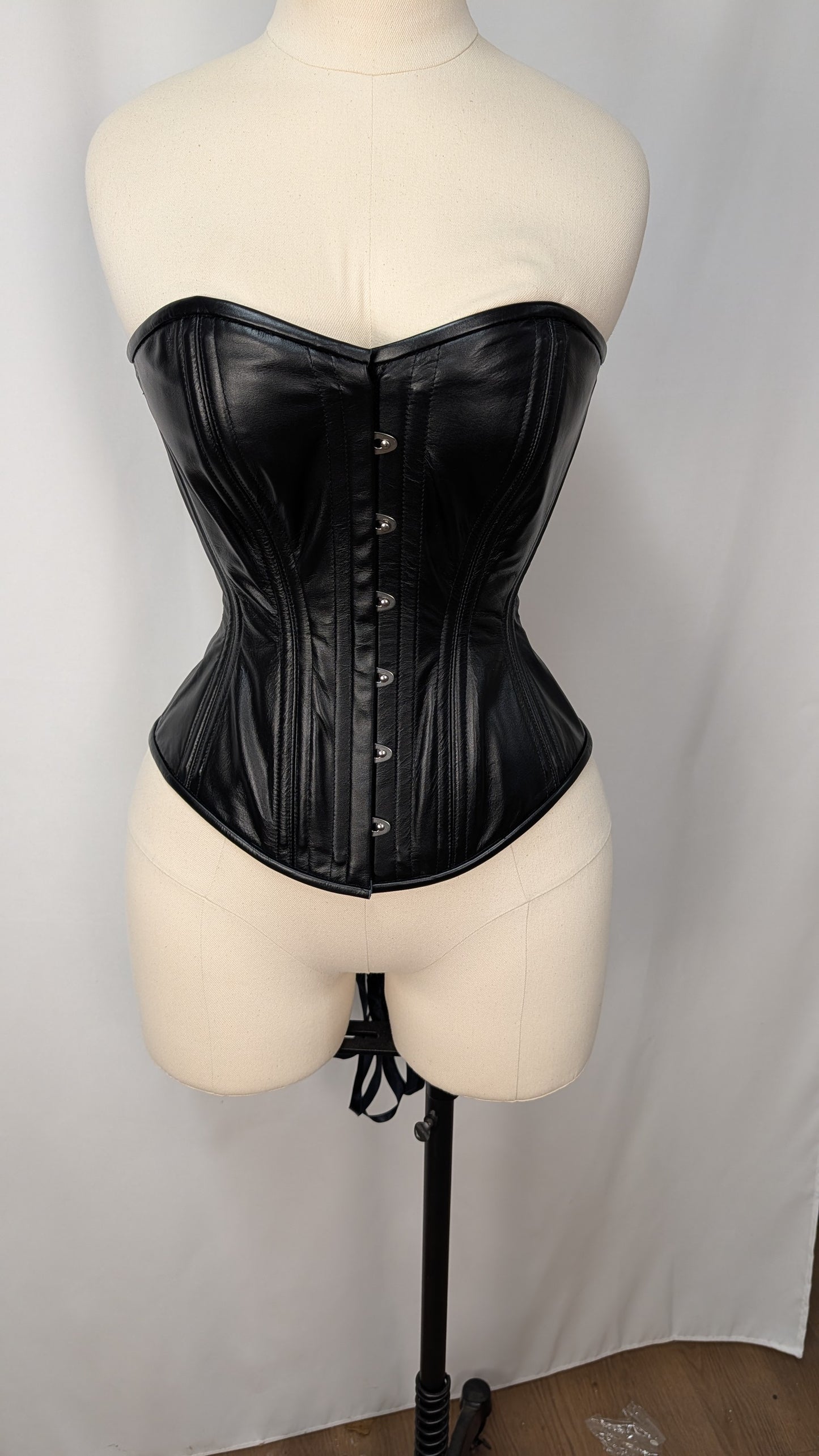 Black Napa Leather Steel Boned Standard Bust Overbust Corset