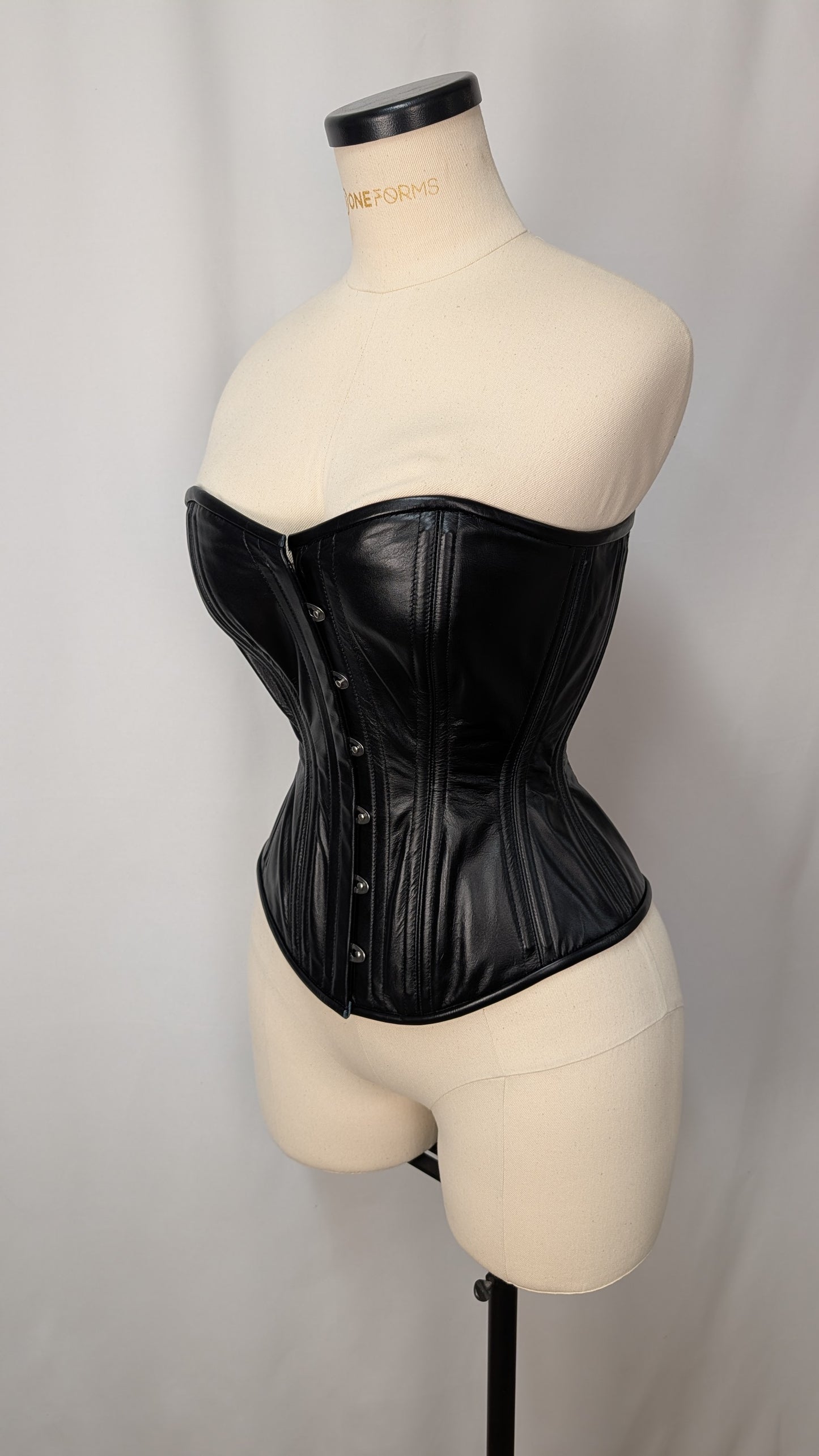 Black Napa Leather Steel Boned Standard Bust Overbust Corset