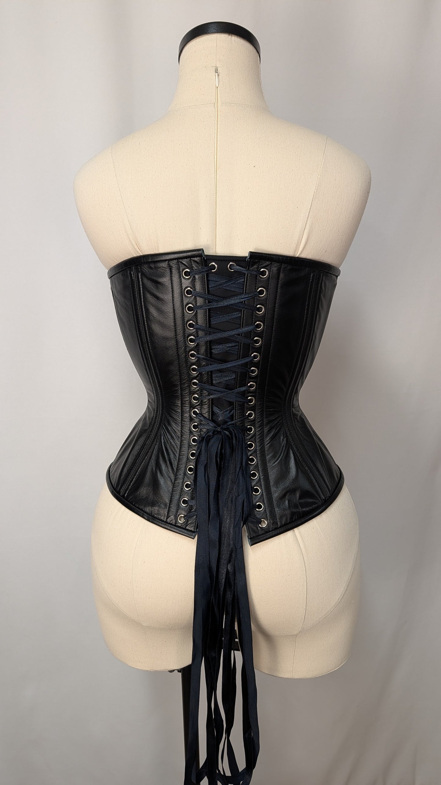 Black Napa Leather Steel Boned Standard Bust Overbust Corset