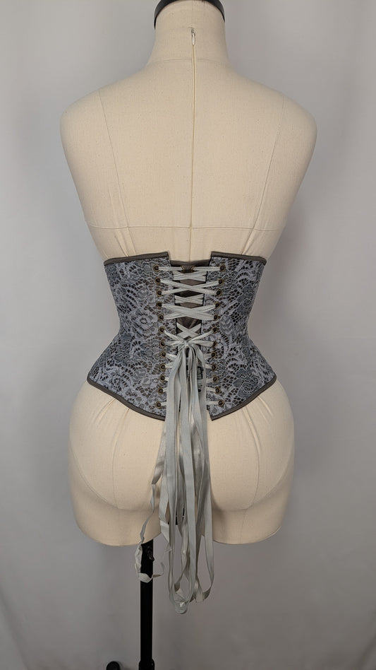 Gray Lace Steel Boned Mid Hip Underbust Corset