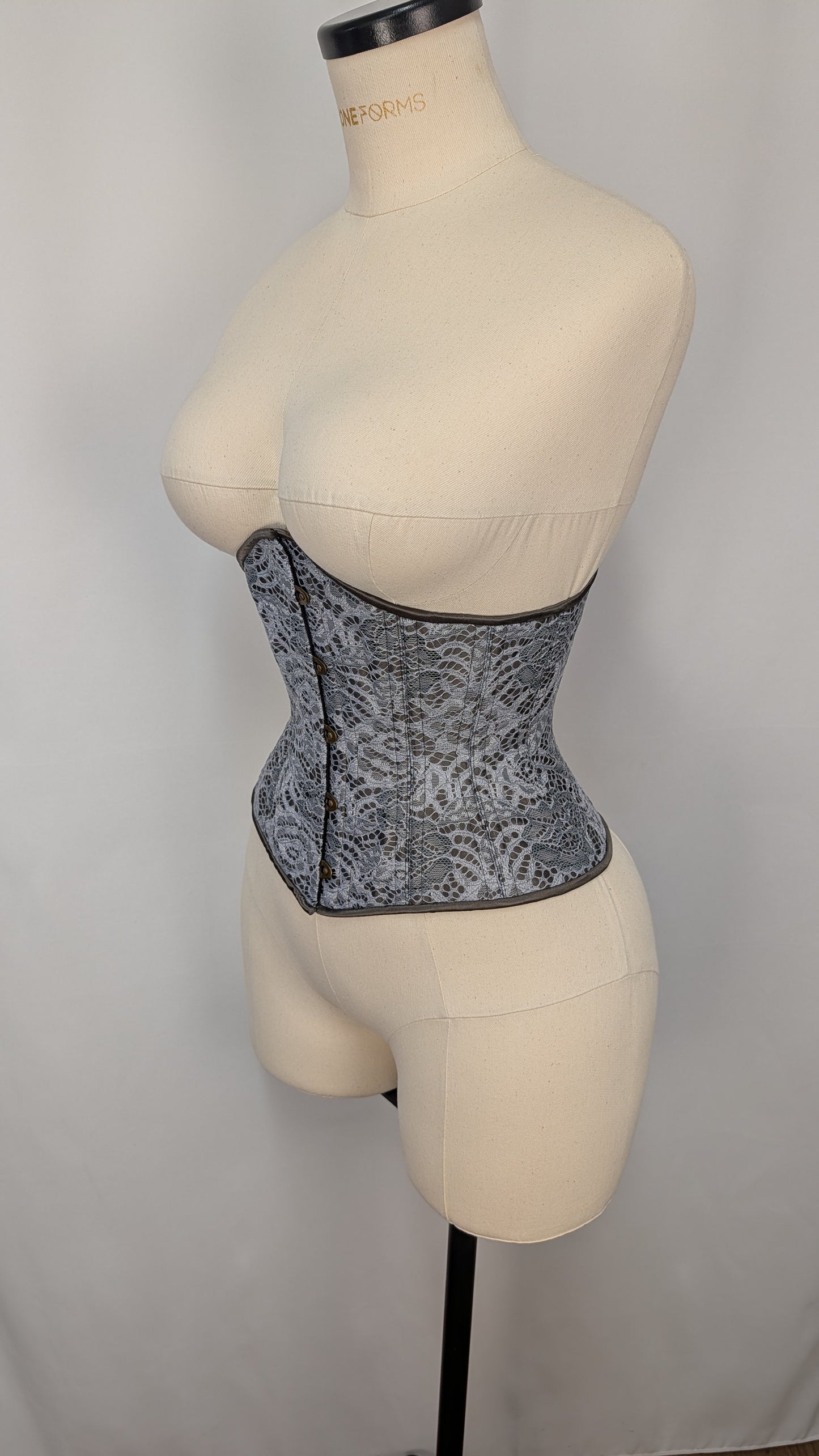 Gray Lace Steel Boned Mid Hip Underbust Corset