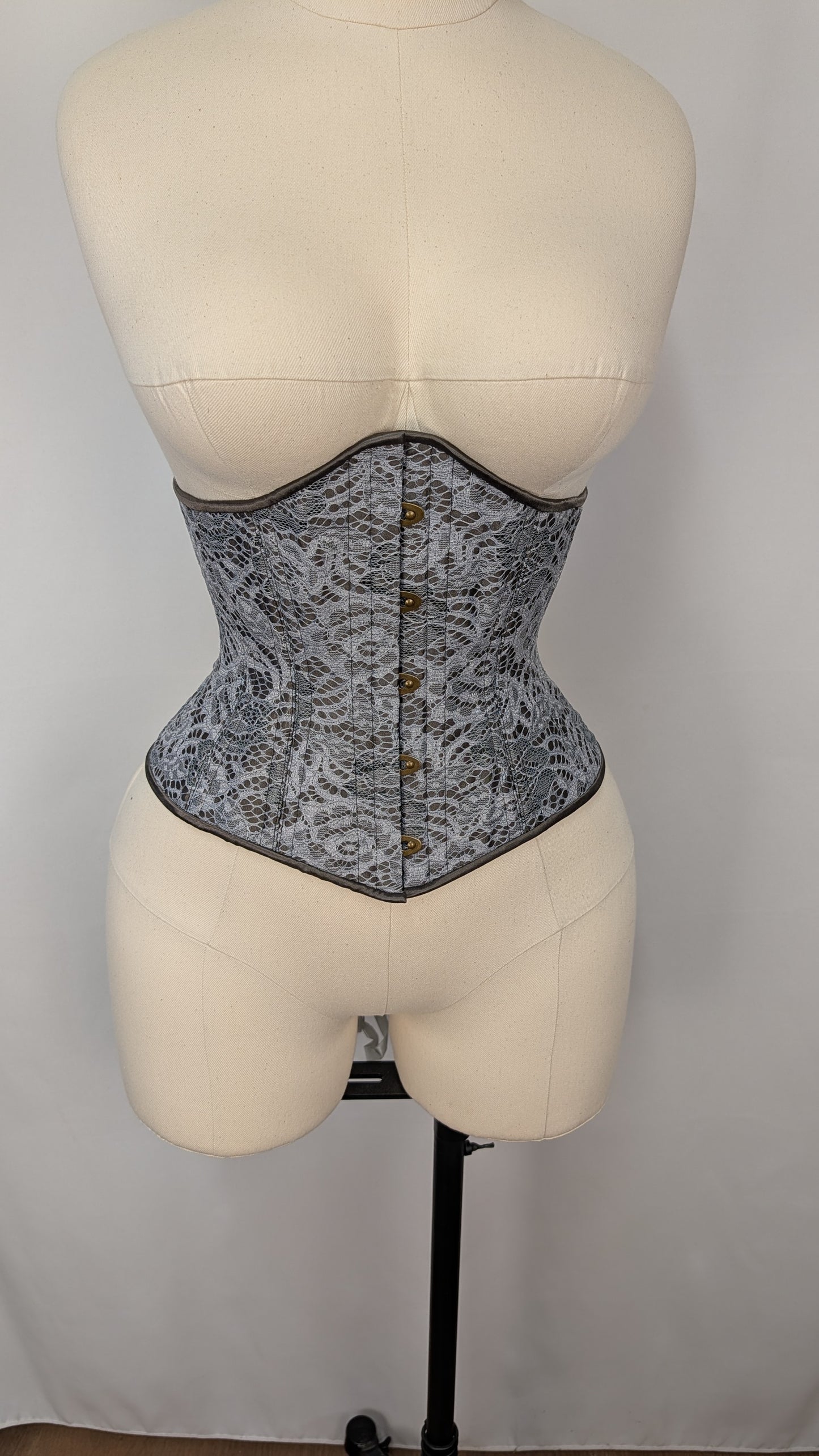 Gray Lace Steel Boned Mid Hip Underbust Corset