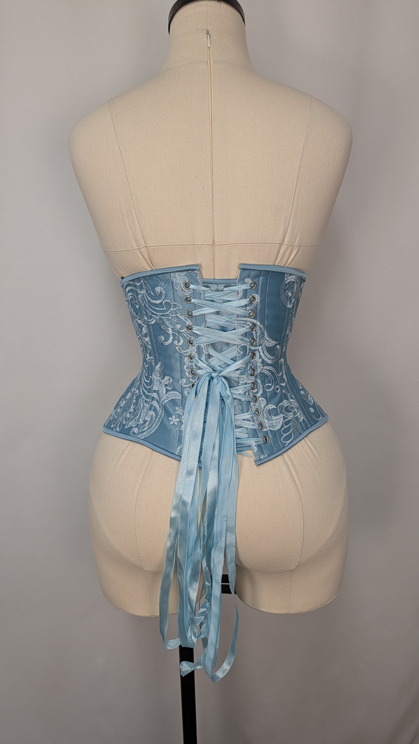 Light Blue Lace Steel Boned Mid Hip Underbust Corset