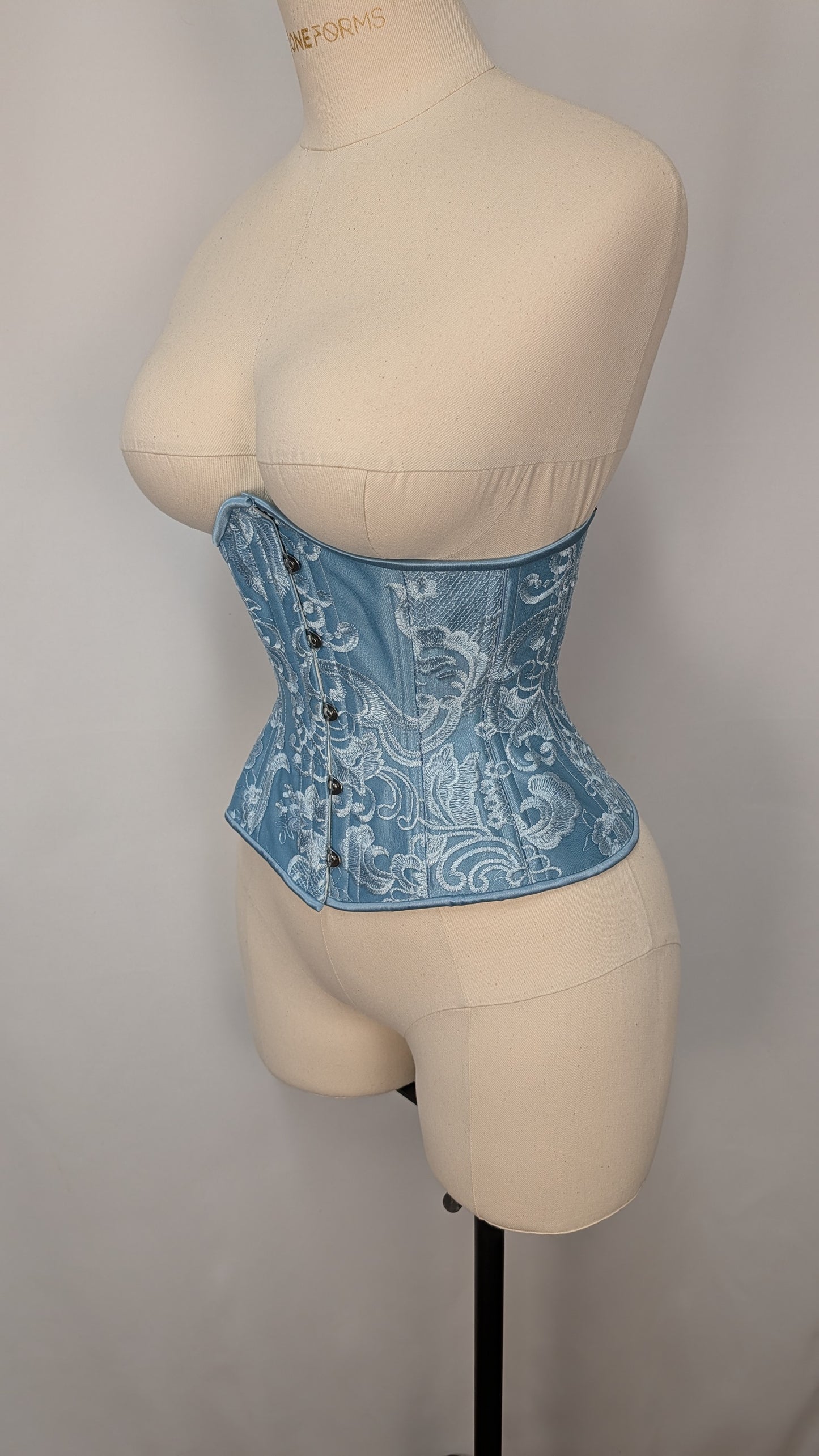 Light Blue Lace Steel Boned Mid Hip Underbust Corset
