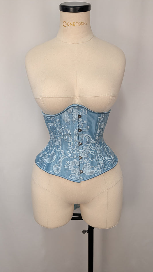 Light Blue Lace Steel Boned Mid Hip Underbust Corset
