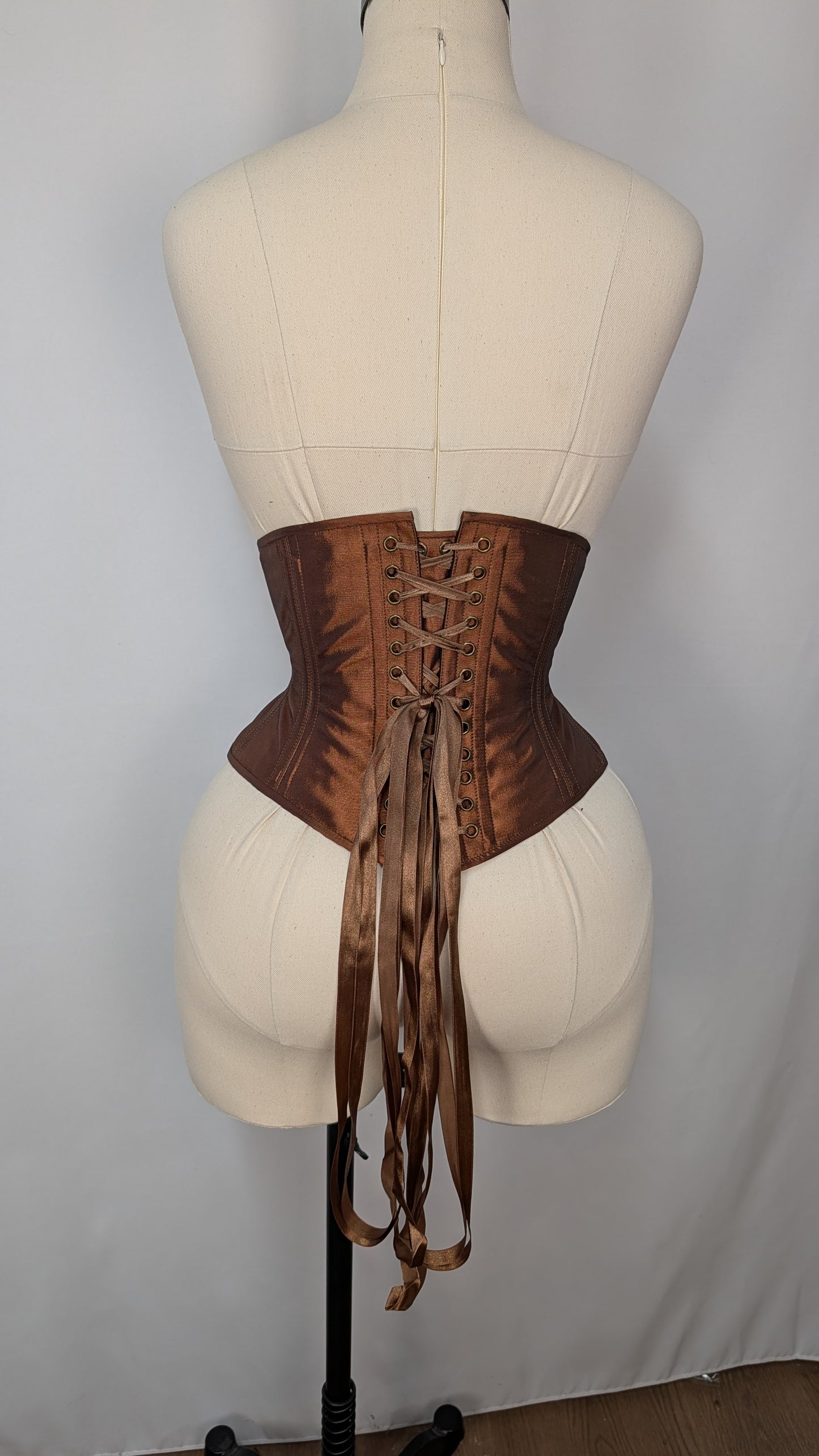 Rust Taffeta Steel Boned High Hip Underbust Corset