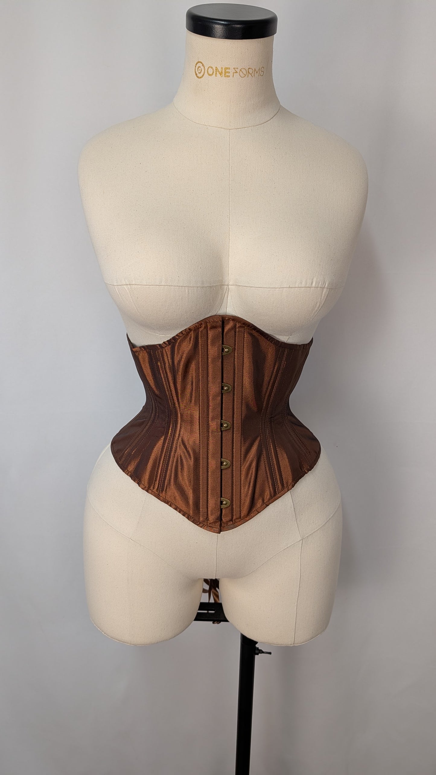 Rust Taffeta Steel Boned High Hip Underbust Corset