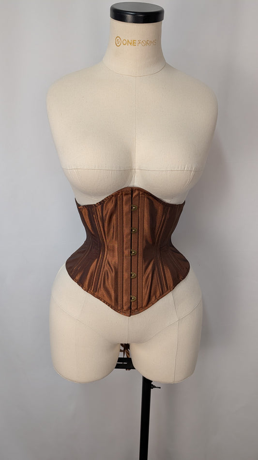 Rust Taffeta Steel Boned High Hip Underbust Corset