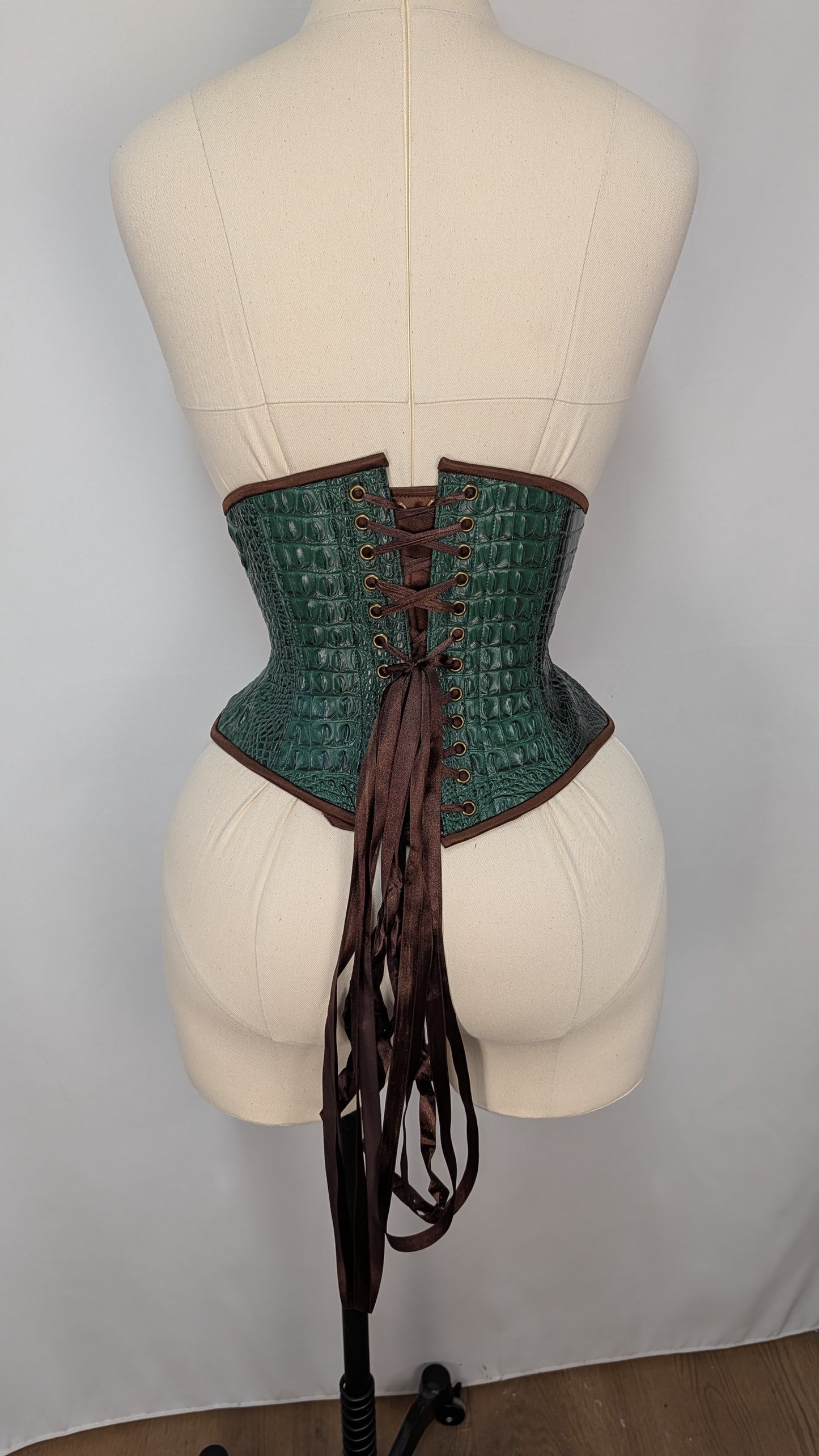 Green Reptile Vinyl Steel Boned High Hip Underbust Corset