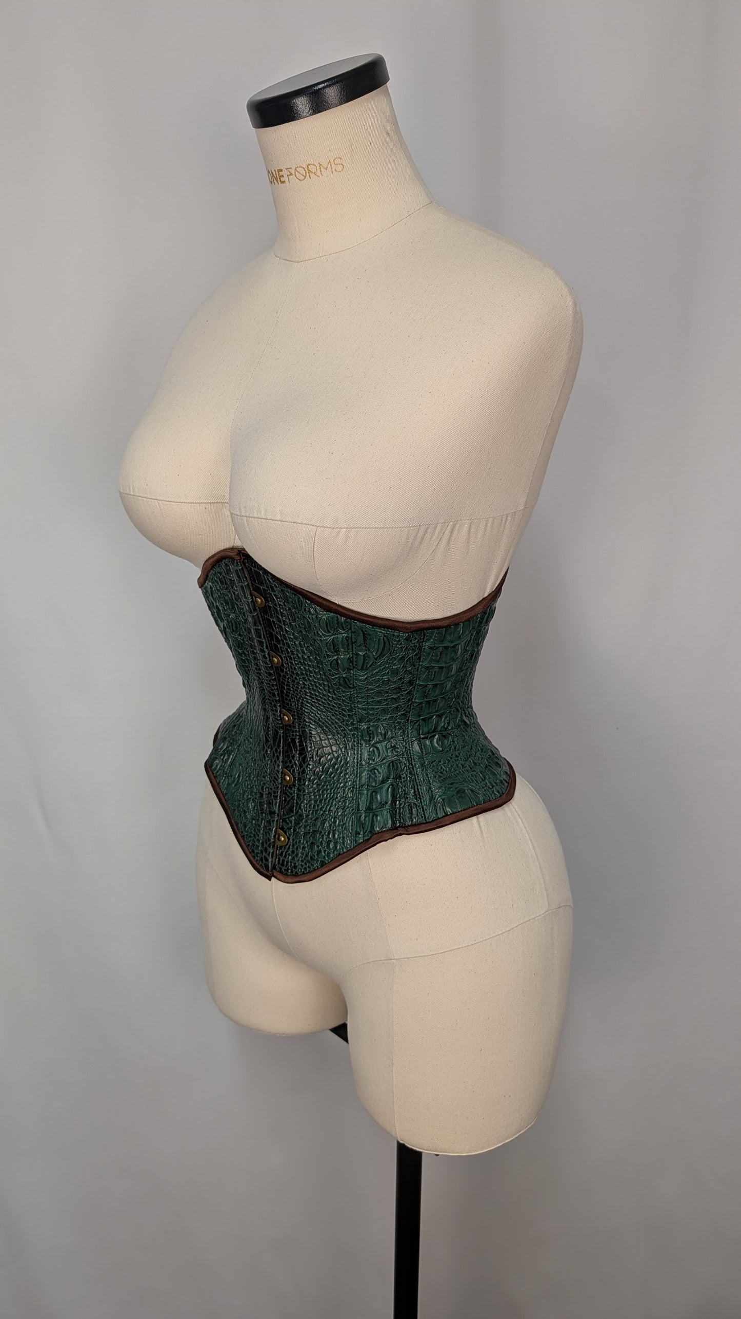 Green Reptile Vinyl Steel Boned High Hip Underbust Corset