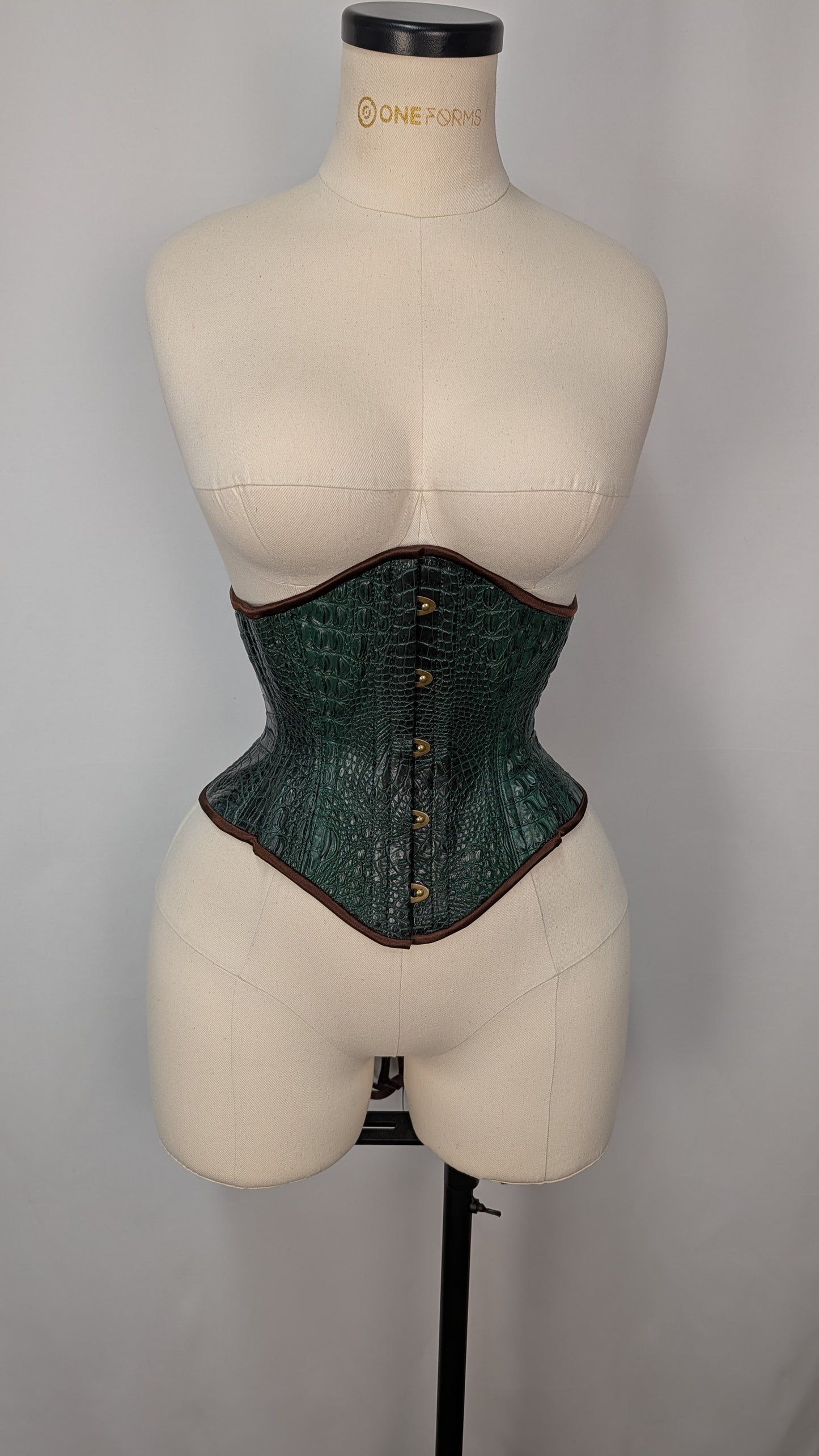 Green Reptile Vinyl Steel Boned High Hip Underbust Corset