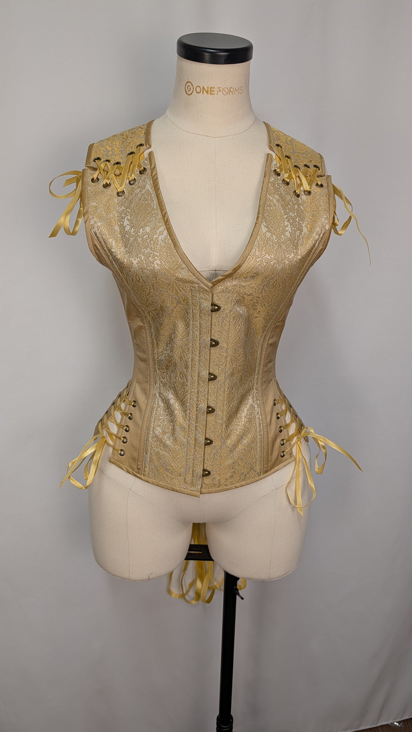 Gold Damask Silk Androgynous Low Curve Corset Vest