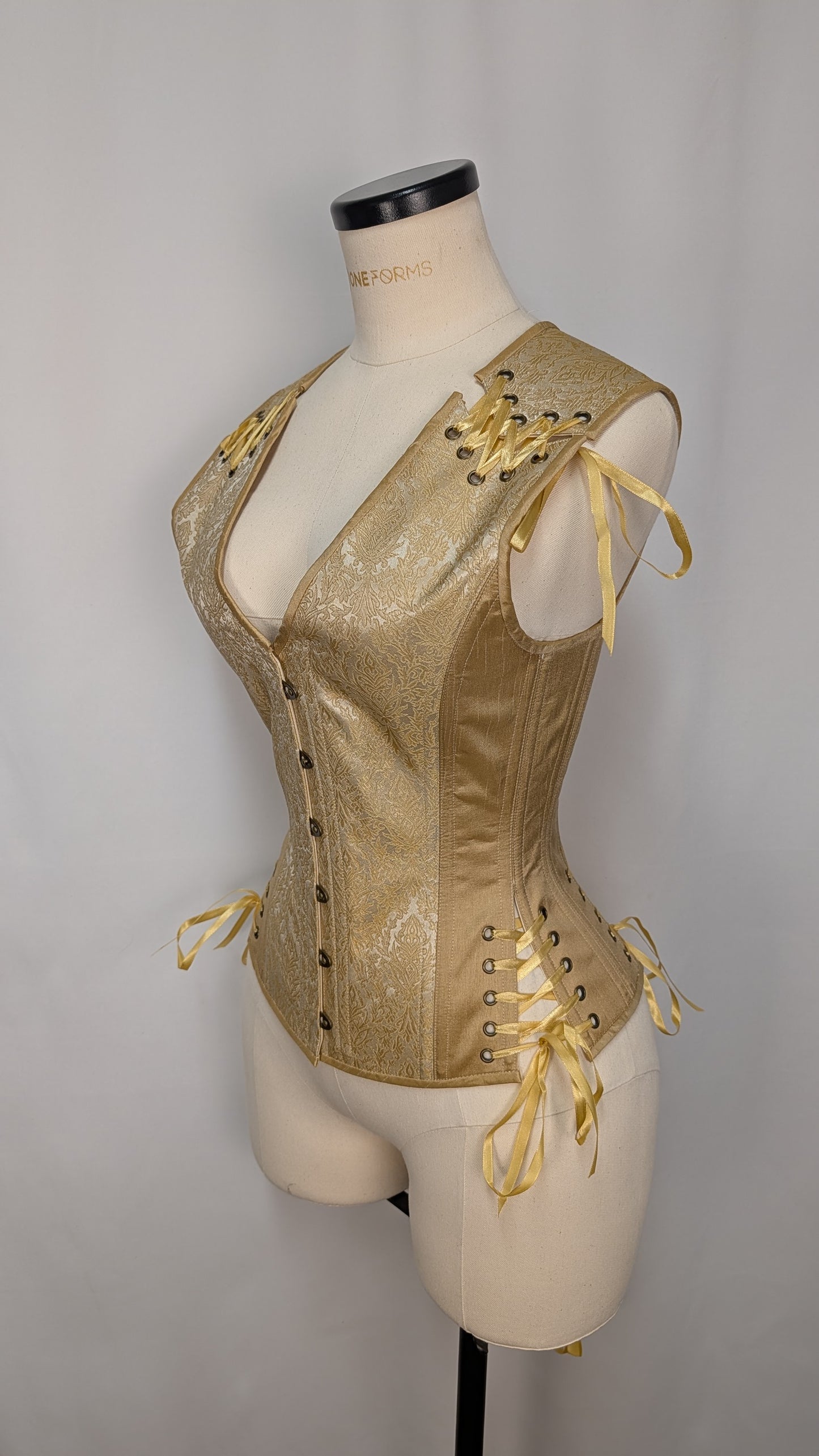 Gold Damask Silk Androgynous Low Curve Corset Vest